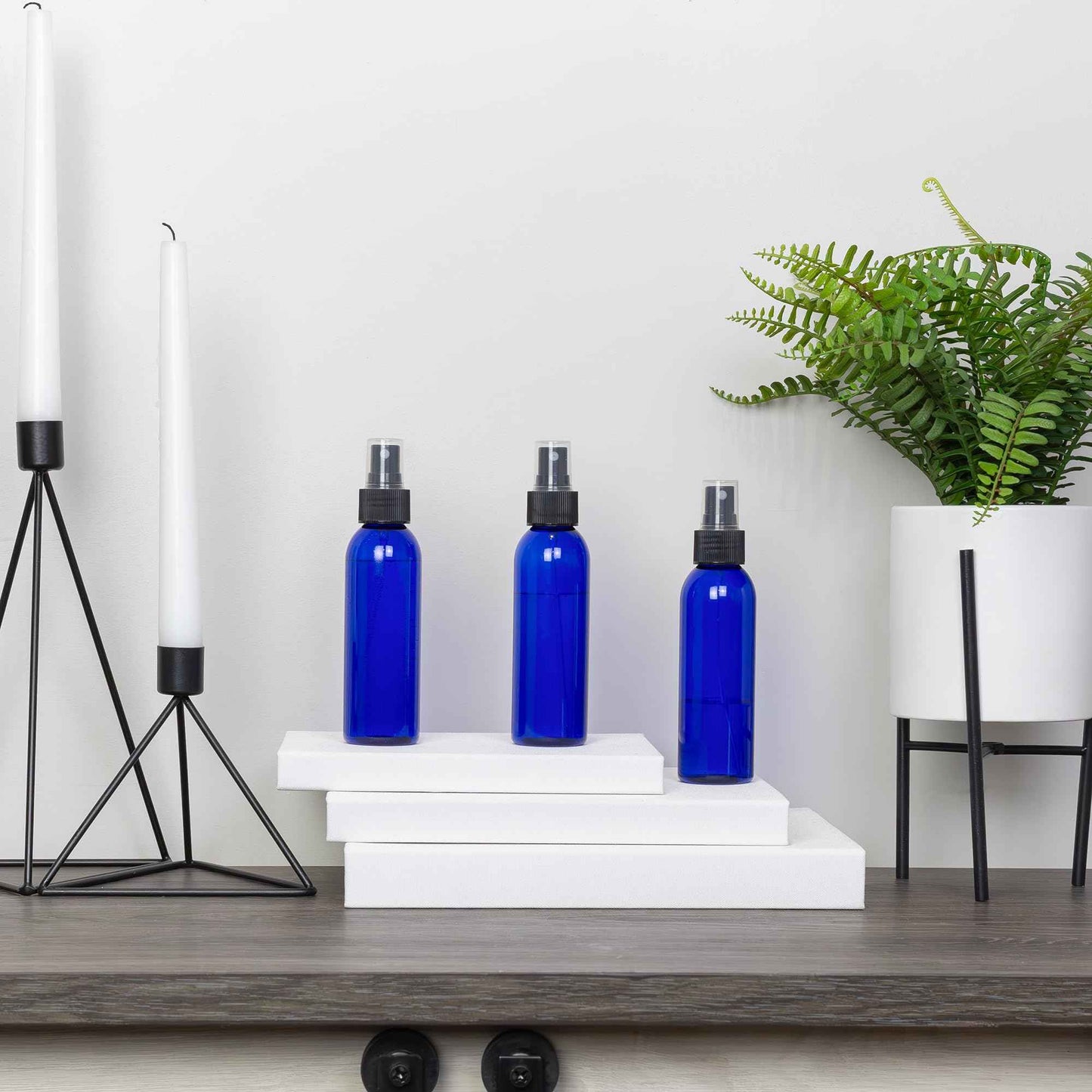 Cornucopia Brands Empty Plastic Refillable PET Spray Bottles w/Fine Mist Atomizer Caps (Pack of 6) Sprayers for DIY Home Cleaning, Aromatherapy, Travel, & Beauty Care (4 Ounce, Cobalt Blue, 6)