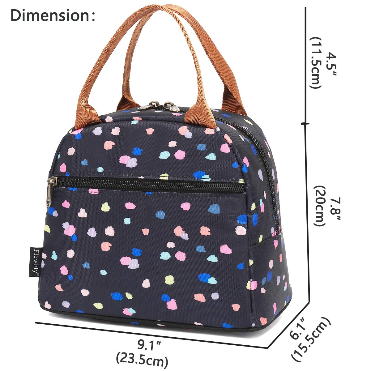 FlowFly Lunch Bag Tote Bag Lunch Organizer Lunch Holder Insulated Lunch Cooler Bag for Women/Men, Black Flower