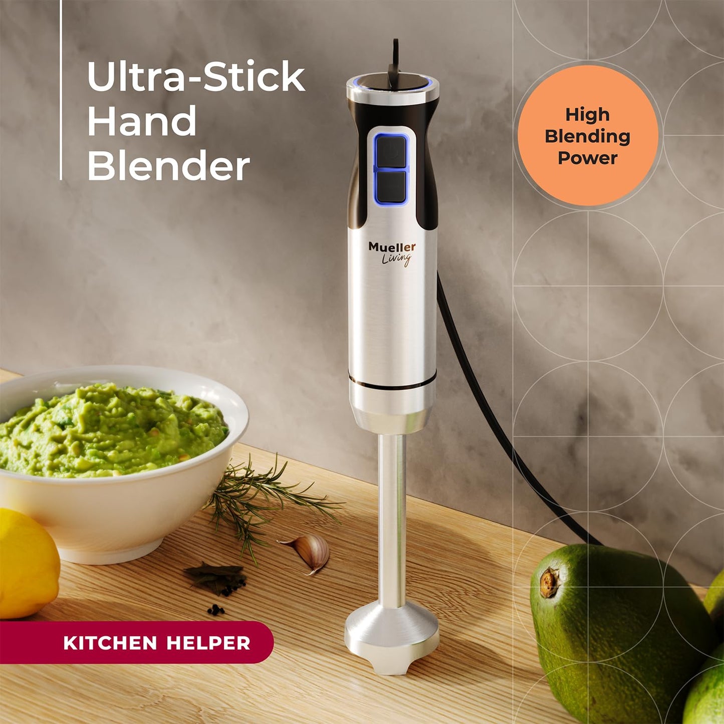 Immersion Blender Handheld - 8 Speed Stainless Steel Electric Hand Blender, Emulsion Blender Handheld with Turbo Mode, Stick Blender Emulsifier for Kitchen - Handheld Kitchen Gadget Blender Stick