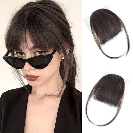 Lommel Clip in Bangs-100% Human Hair Bangs,Dark Brown Fake Bangs for Women Wispy Bangs Hair Clip Hair Extensions Clip on Air Bangs Hairpieces with Temples for Daily Wear (Dark Brown)