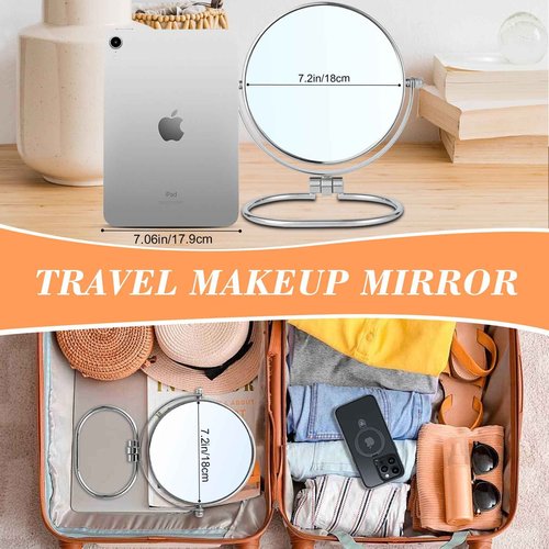 AumVum Travel Makeup Mirror, 6" Portable Folding Double-Sided Vanity Mirror, 10X Magnification, Handheld & Wall Hanging, Magnifying Shaving Mirror for Bathroom and Desktop Use, No Light