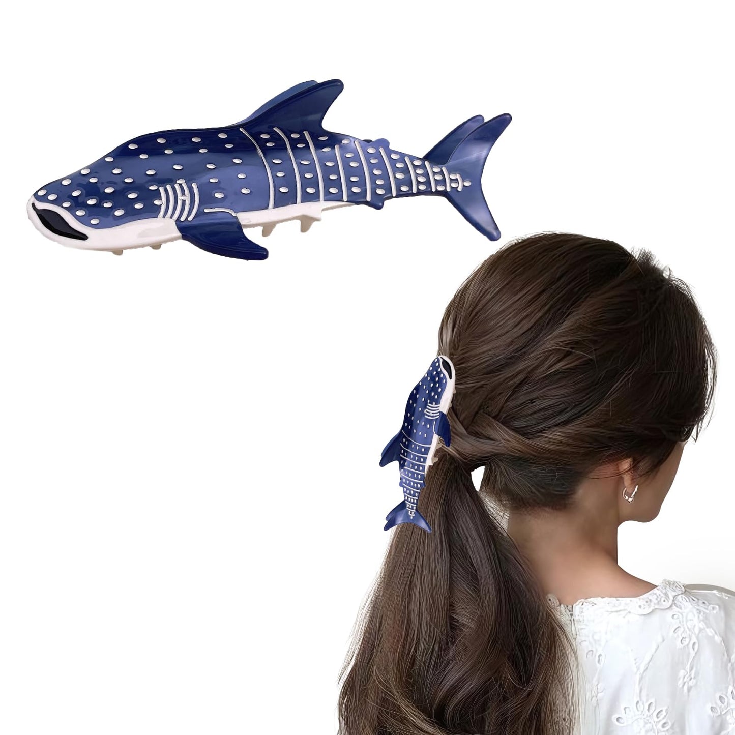 Whale Shark Hair Claw Clip, Large Hair Clip for Thick & Thin Hair, Strong Hold, Cute Sea Animal Hair Accessories for Women & Girls, Unique Fashion, Luxury Barrette, Cute & Funny Hair Accessories