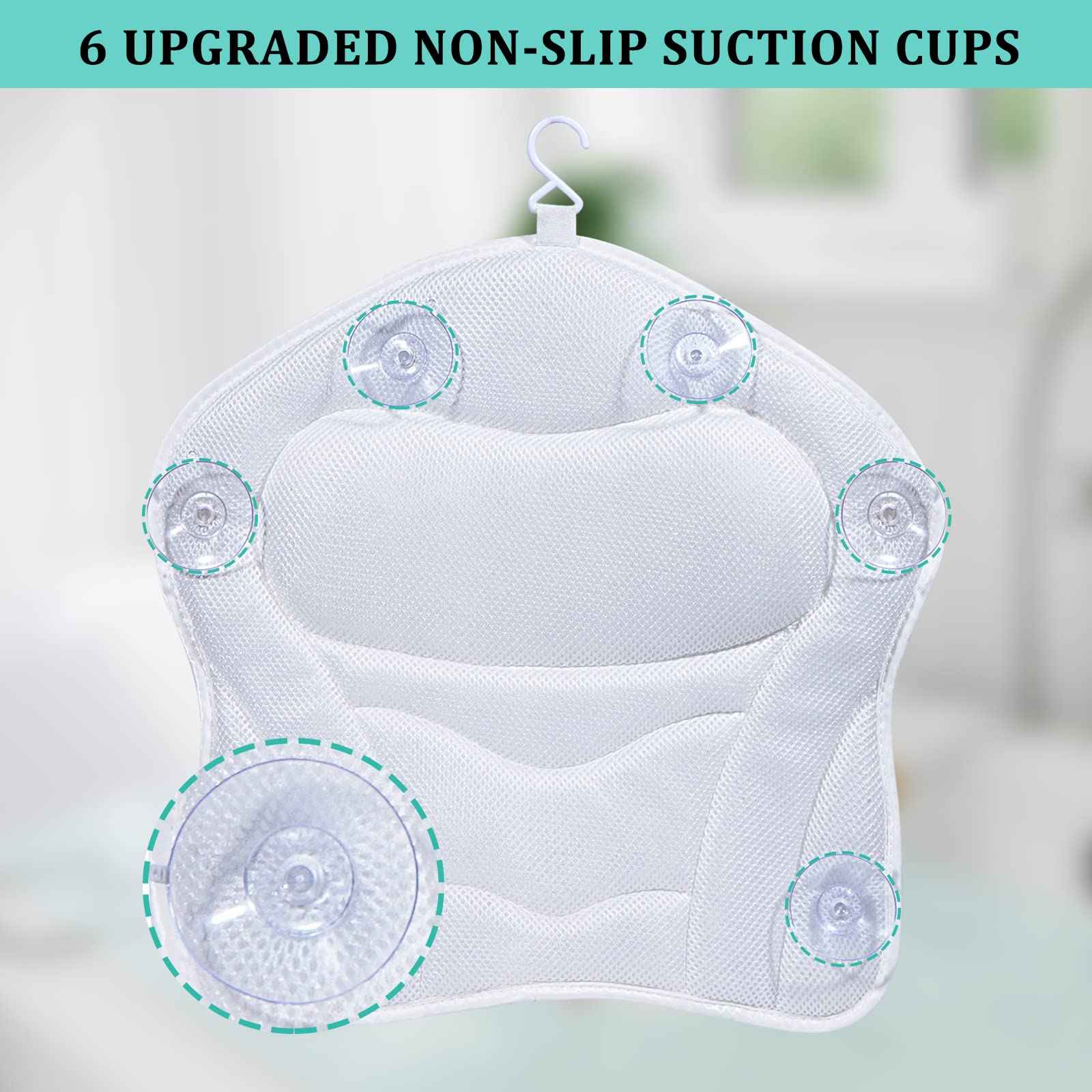 Bath Pillow, Tub Pillow for Bathtub with Strong Non-Slip Suction Cups and Comfortabl 3D AirMesh Bath Pillow for Women &Man…