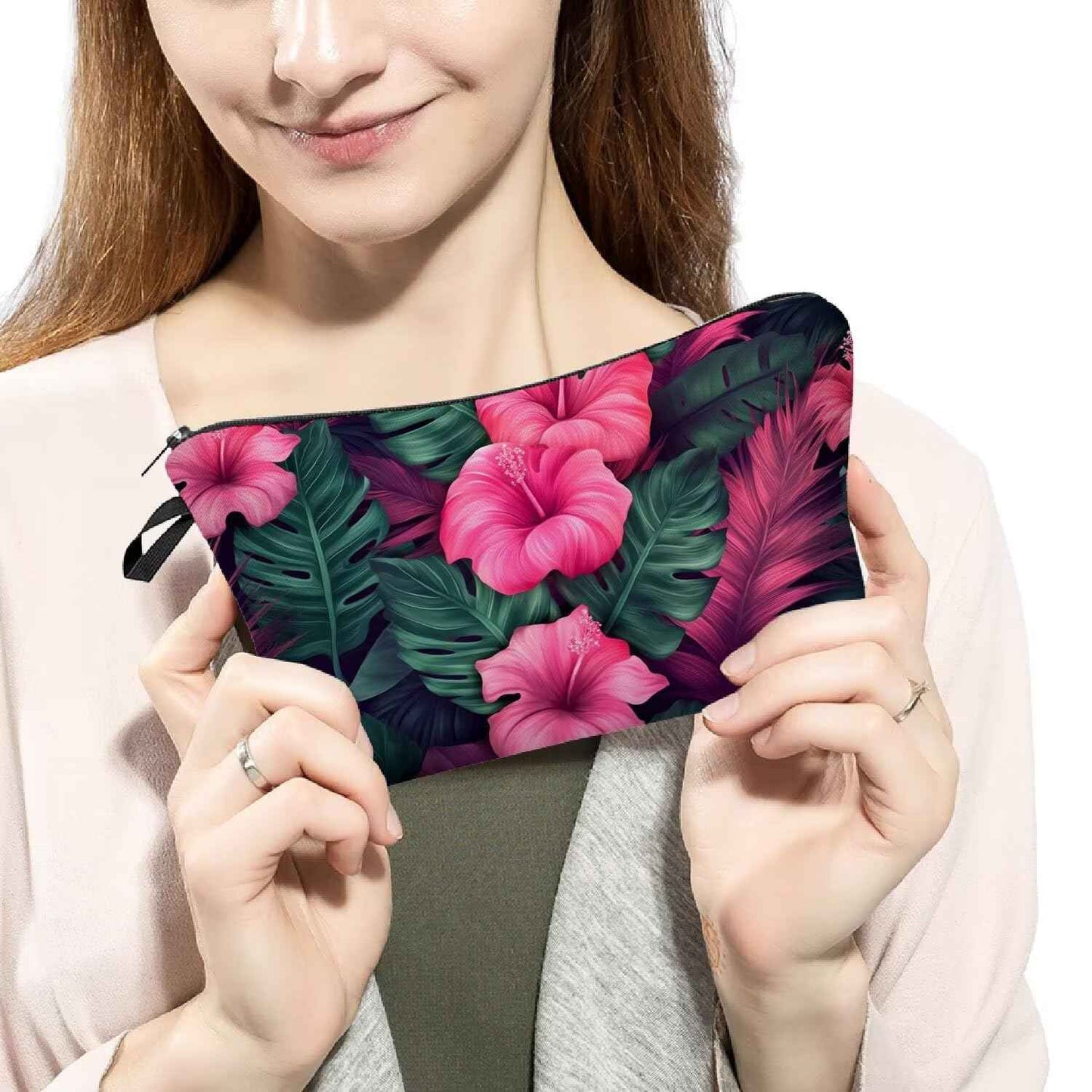 Livel lhood Tropical Flower Makeup Bag Cute Small Organizer Zipper Pouch Tropical Flower Cosmetic Bag Birthday Present for Women Friends -2