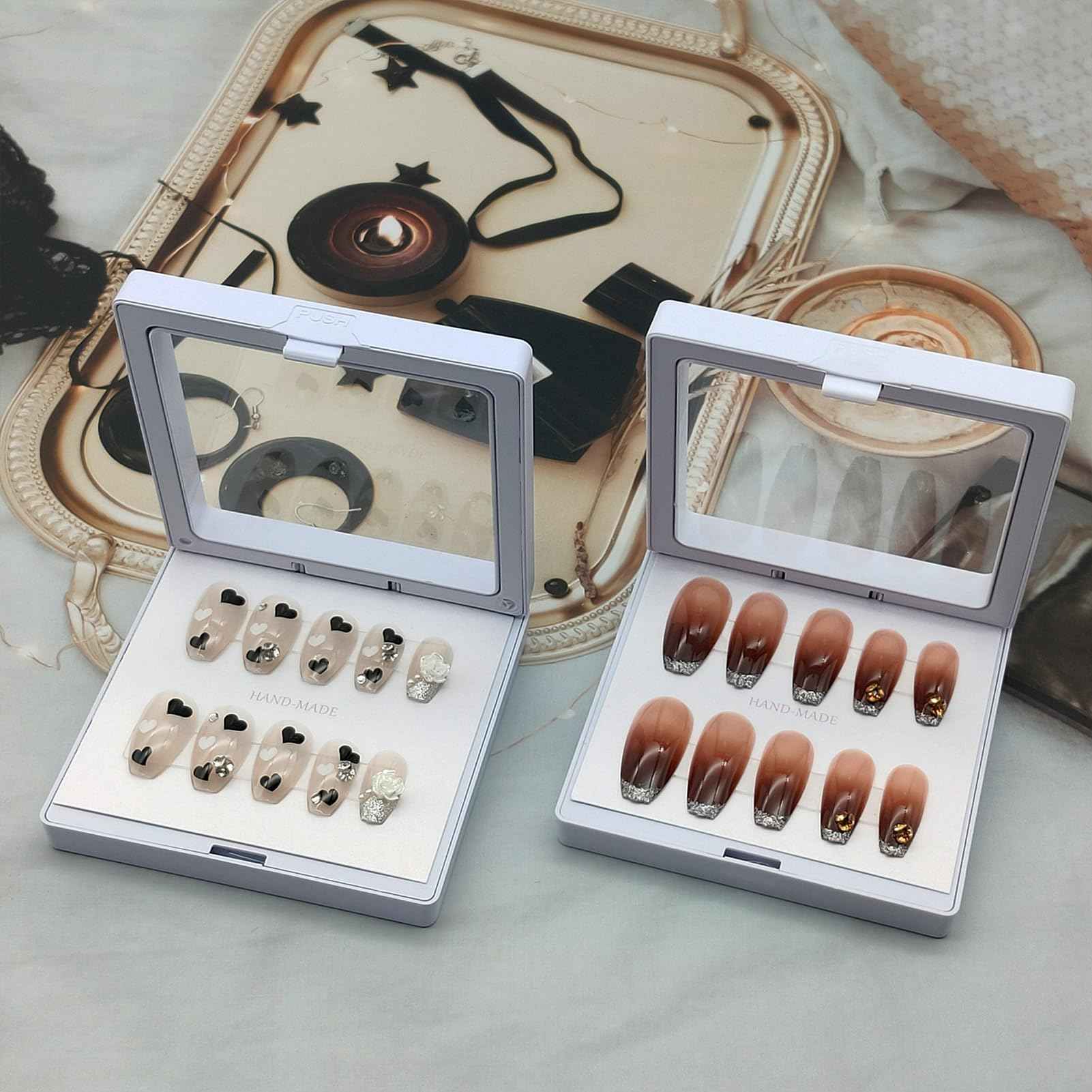 GUXACU 32 Pack Press On Nail Packaging Boxes - 3D Floating Storage and Display Box With 90pcs Double Sided Adhesive Tape for Nail Tech