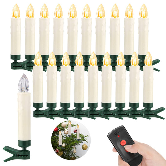 TECHLONG 20 PCS Flickering Christmas Tree Candle Lights, Clip on Candles for Christmas Trees Battery Operated with Remote Timer, Flameless LED Window Candles for Wedding Birthday Party