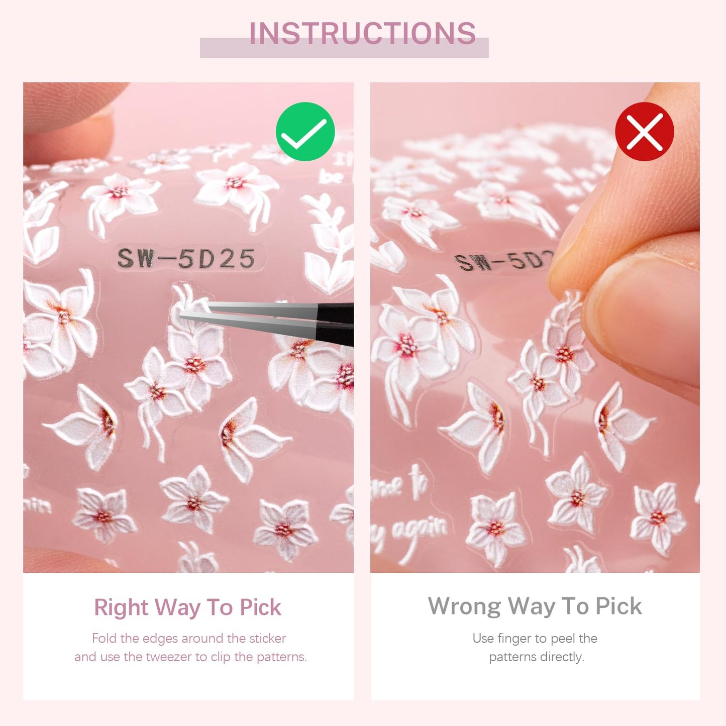 4 Sheets 5D Flower Nail Stickers for Nail Art, Embossed Nail Decals Self Adhesive Nail Art Stickers, Pink White Floral Leaf Cherry Blossom Nail Decorations Accessories for Women Girls Spring Summer