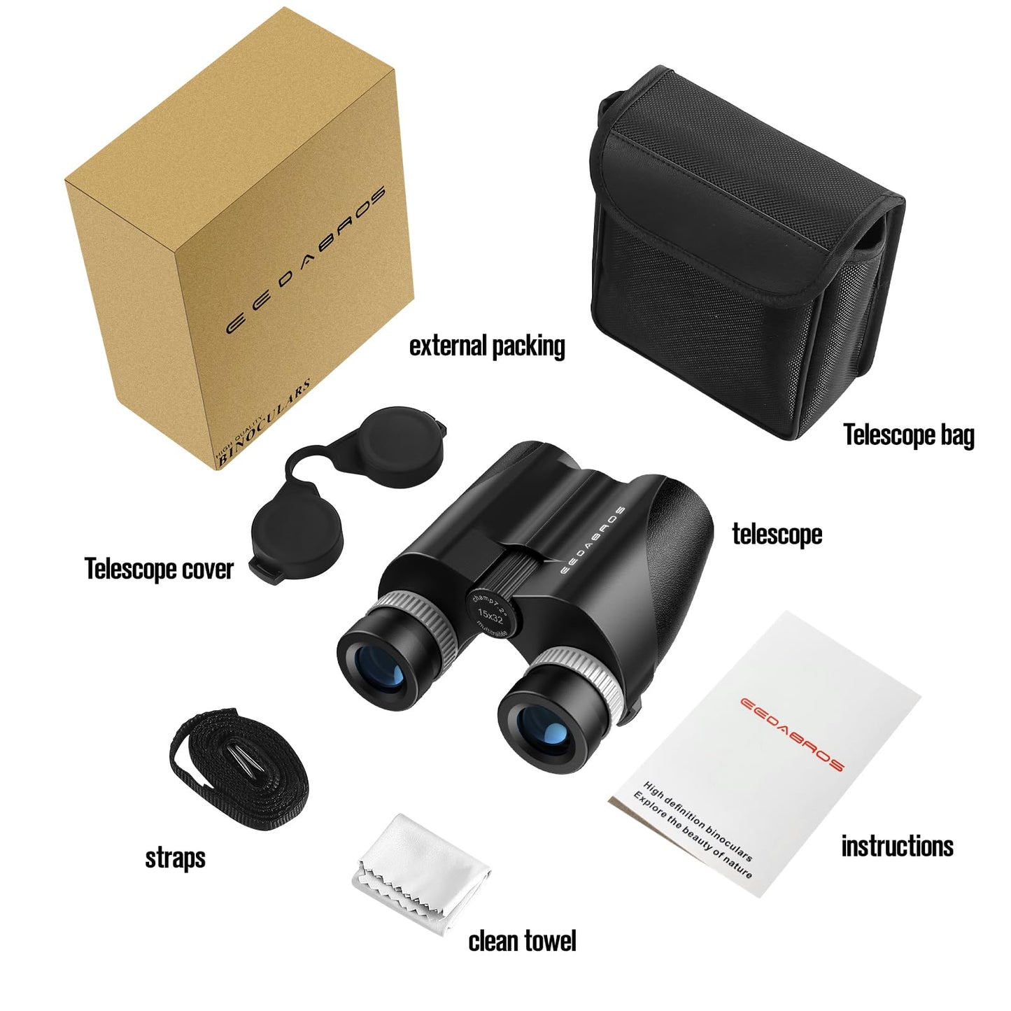 EEDABROS 20x32 Compact Binoculars for Adults and Kids - High Powered Small Binoculars with Low Light Vision - Easy Focus Lightweight Binoculars for Bird Watching Hunting Travel Hiking