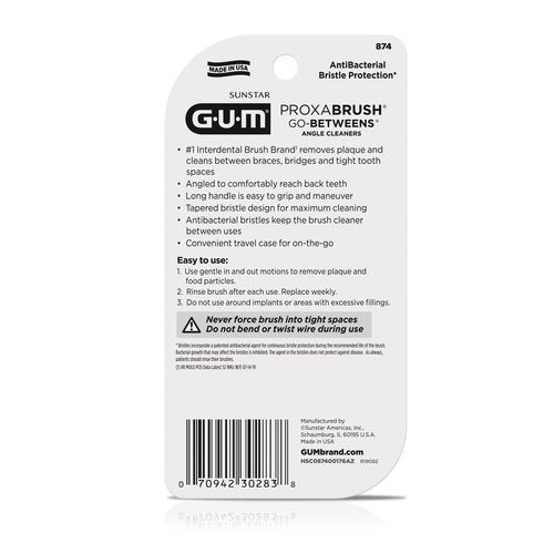 GUM Proxabrush Go-Betweens - Angled- Interdental Brushes - Soft Bristled Dental Picks for Plaque Removal Health - Safe for Braces & Dental Devices, 4 Count (Pack of 4)