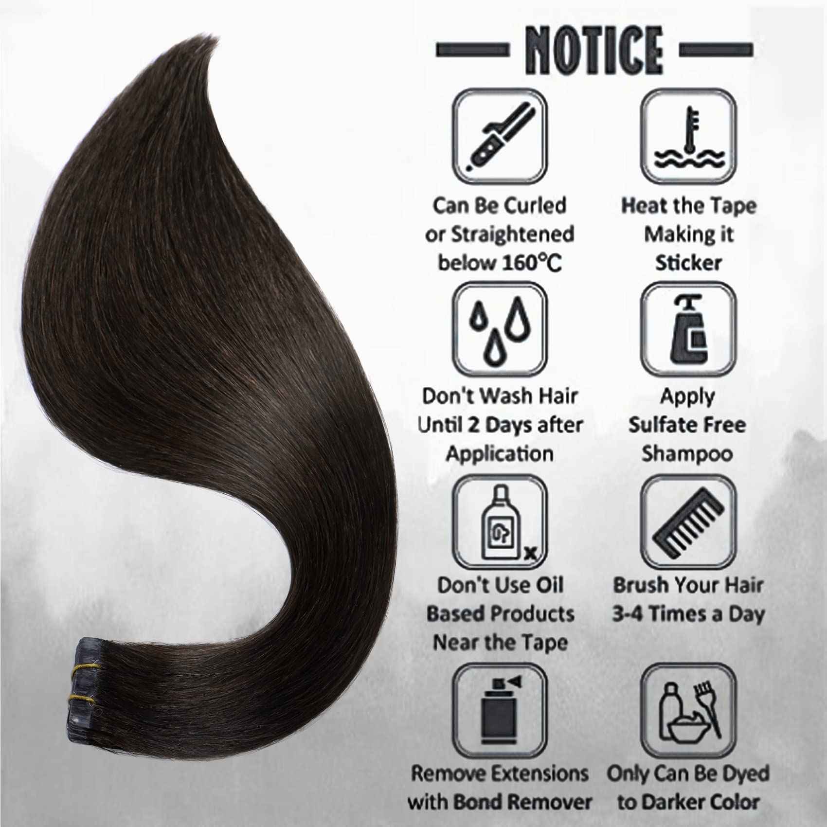 Purfasion Tape in Hair Extensions Remy Human Hair Dark Brown Invisible Skin Wef 22inch 60g 20 Pieces Staight Tape ins for Fashion Women