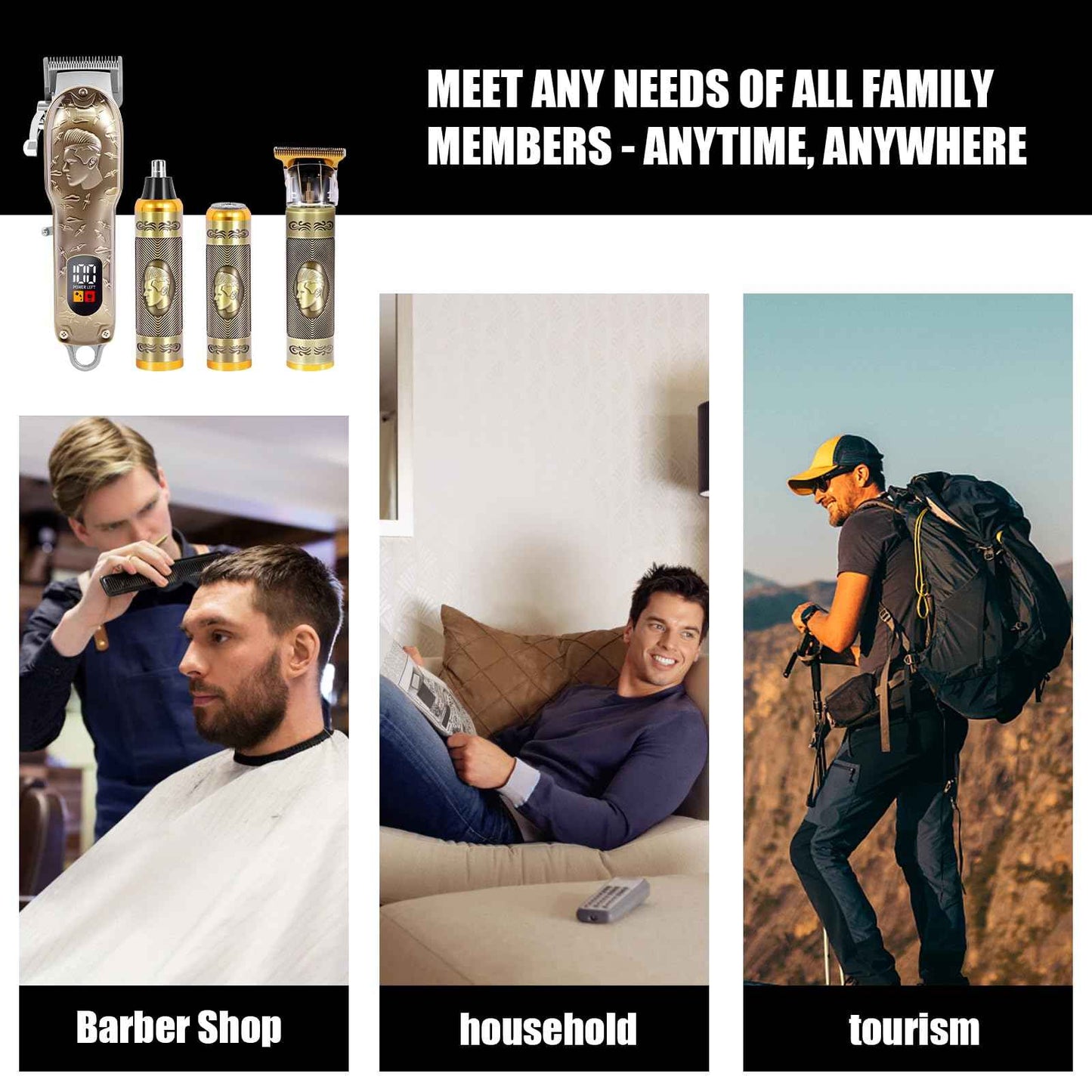 Professional Hair Clipper Set Men's Cordless Hair Clipper T-Shaped Blade Beard Trimmer Nose Hair Trimmer Electric Shaver Rechargeable Professional Hair Trimmer Set (Bronze)