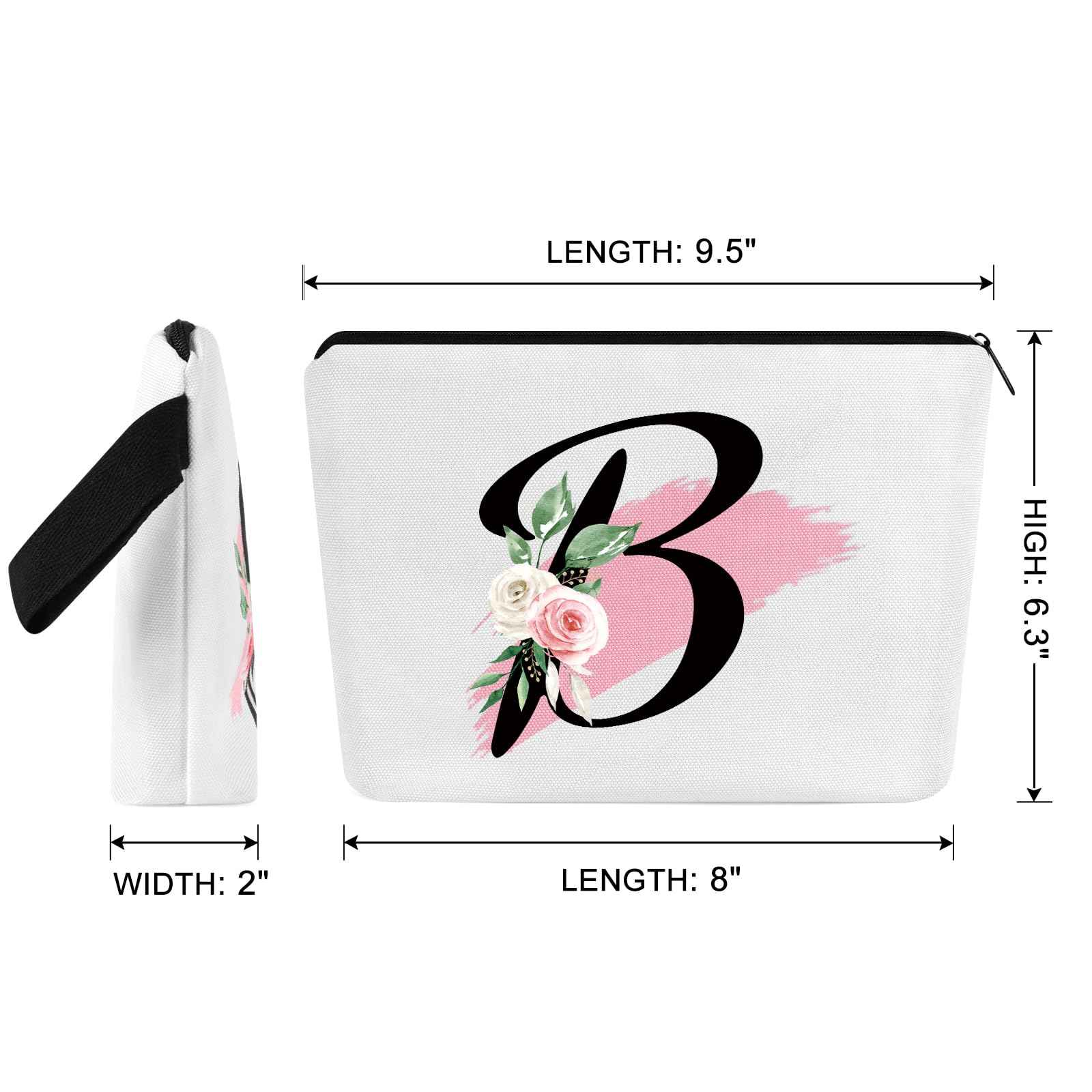 Prettyui Initial Monogram Personalized Makeup Bag, Bride Bridesmaid Cosmetic Bag, Portable Cosmetic Bag Toiletry Bag Travel Bag Birthday Gifts for Women Girl, Personalized Cosmetic Bag for Women (B)