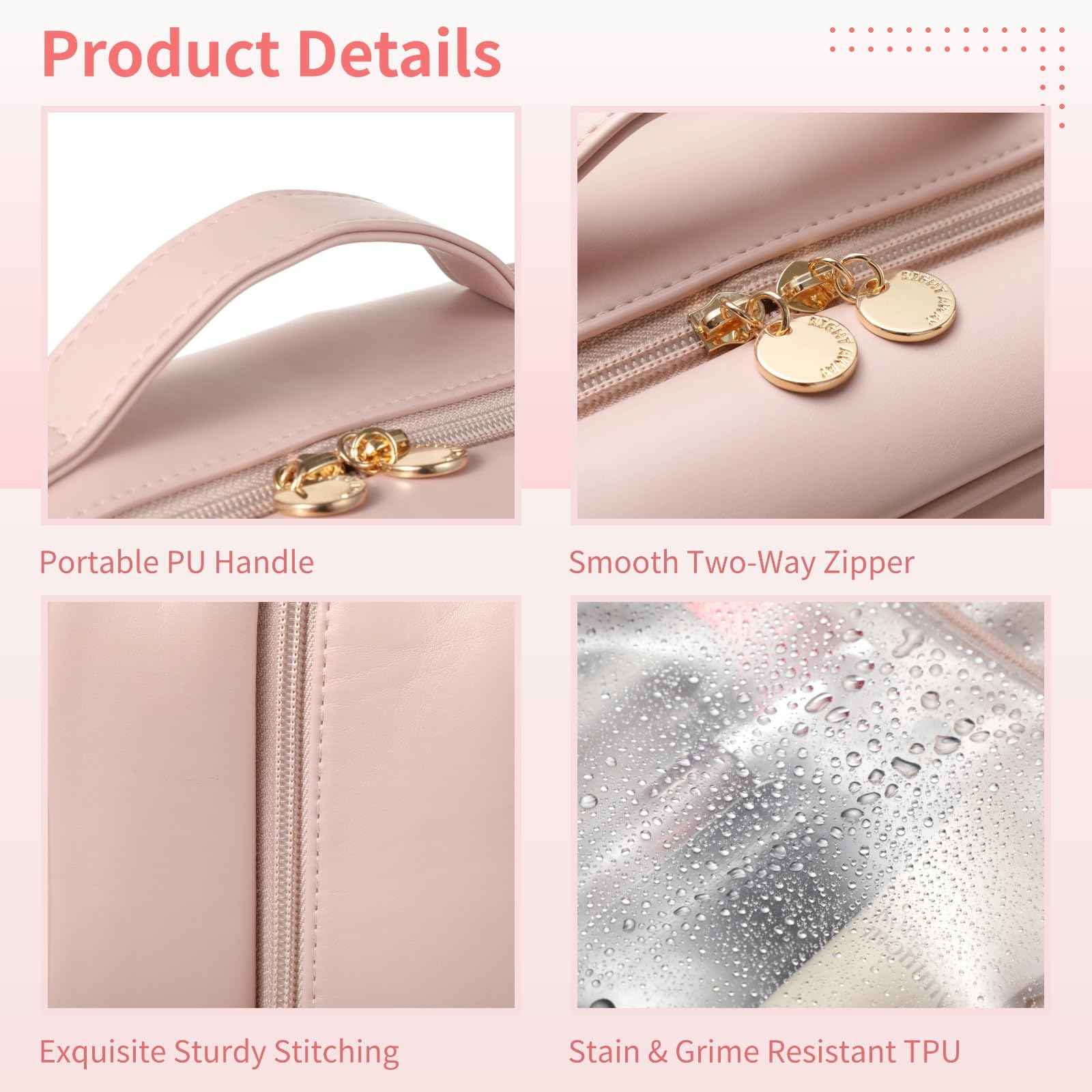 OMISTAR Travel Make Up Bags for Women - 12.2 in Cosmetic Toiletry Bag with Compartments, Long-lasting Waterproof PU Leather with Soft Removable Brush Compartments & Organized Multiple Pockets