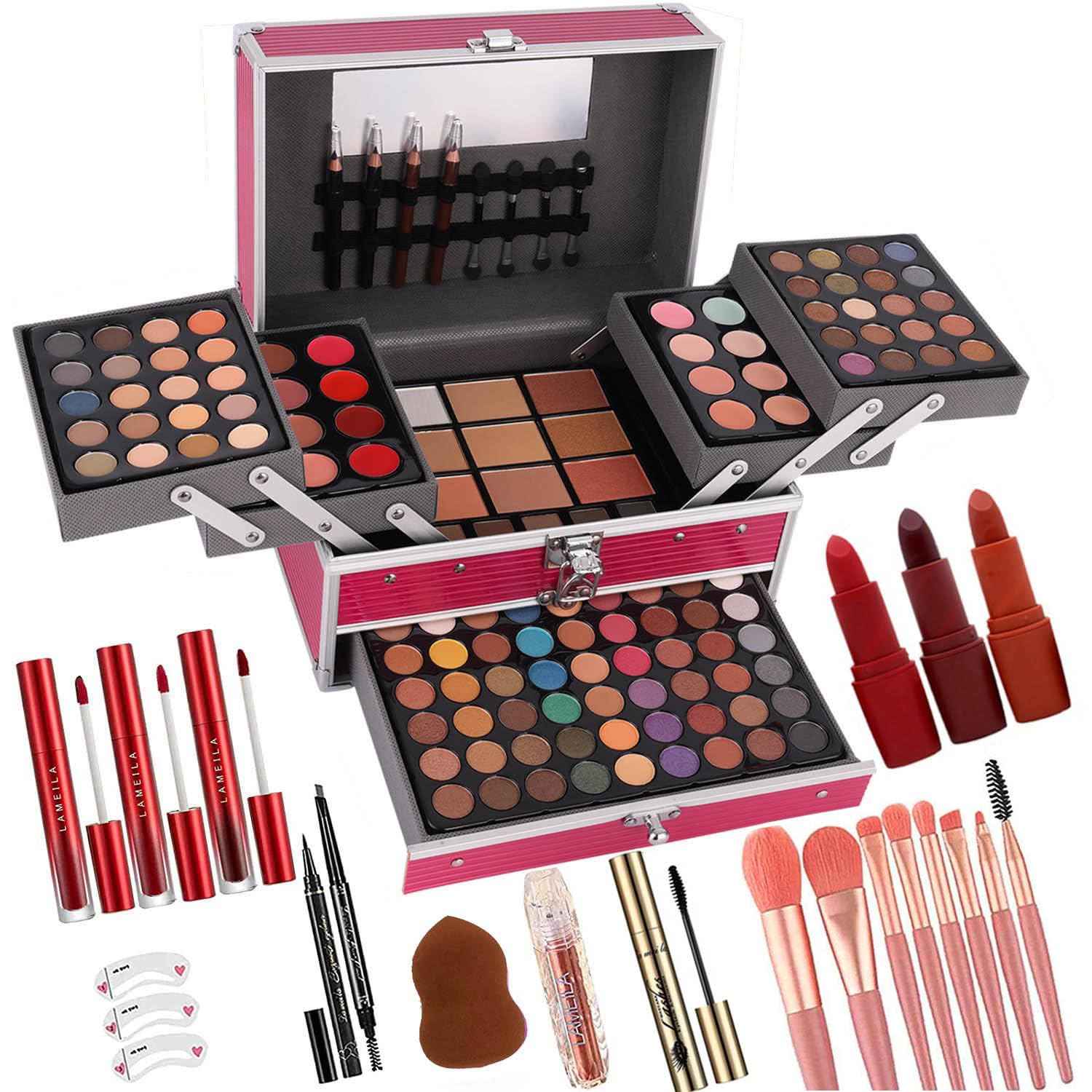UNIFULL 132 Color All In One Makeup Kit for Women & Girls, Professional Full Set Including Eyeshadow, Lipstick, Concealer, Lip Gloss, Eyeliner, Mascara, Makeup Brushes (006N1-Pink)