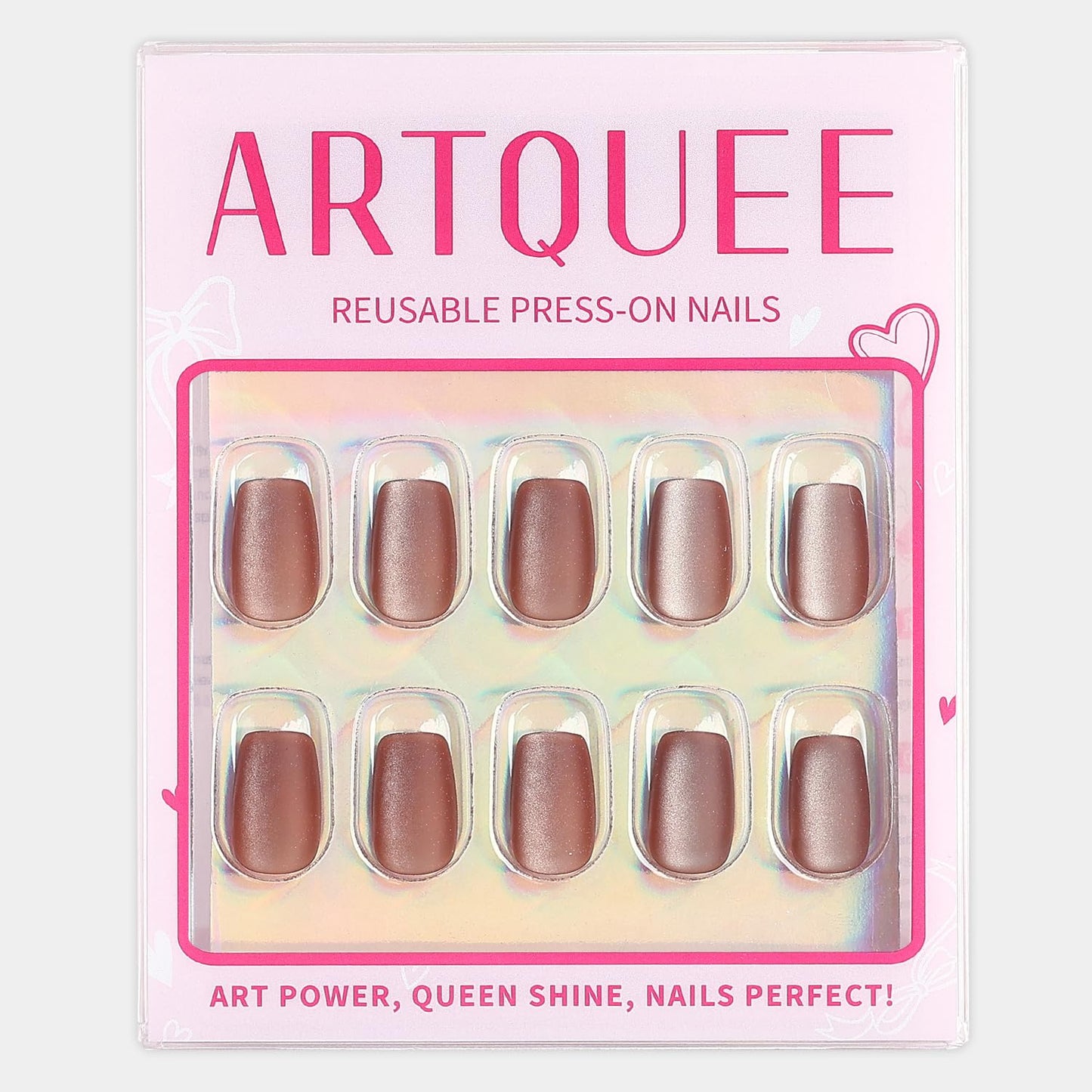 Artquee Maroon Red Cat Eye Press on Nails Short Fake Nails Square Brown False Nails Art Artificial Reusable Stick on Nails - 30 Nail Kit