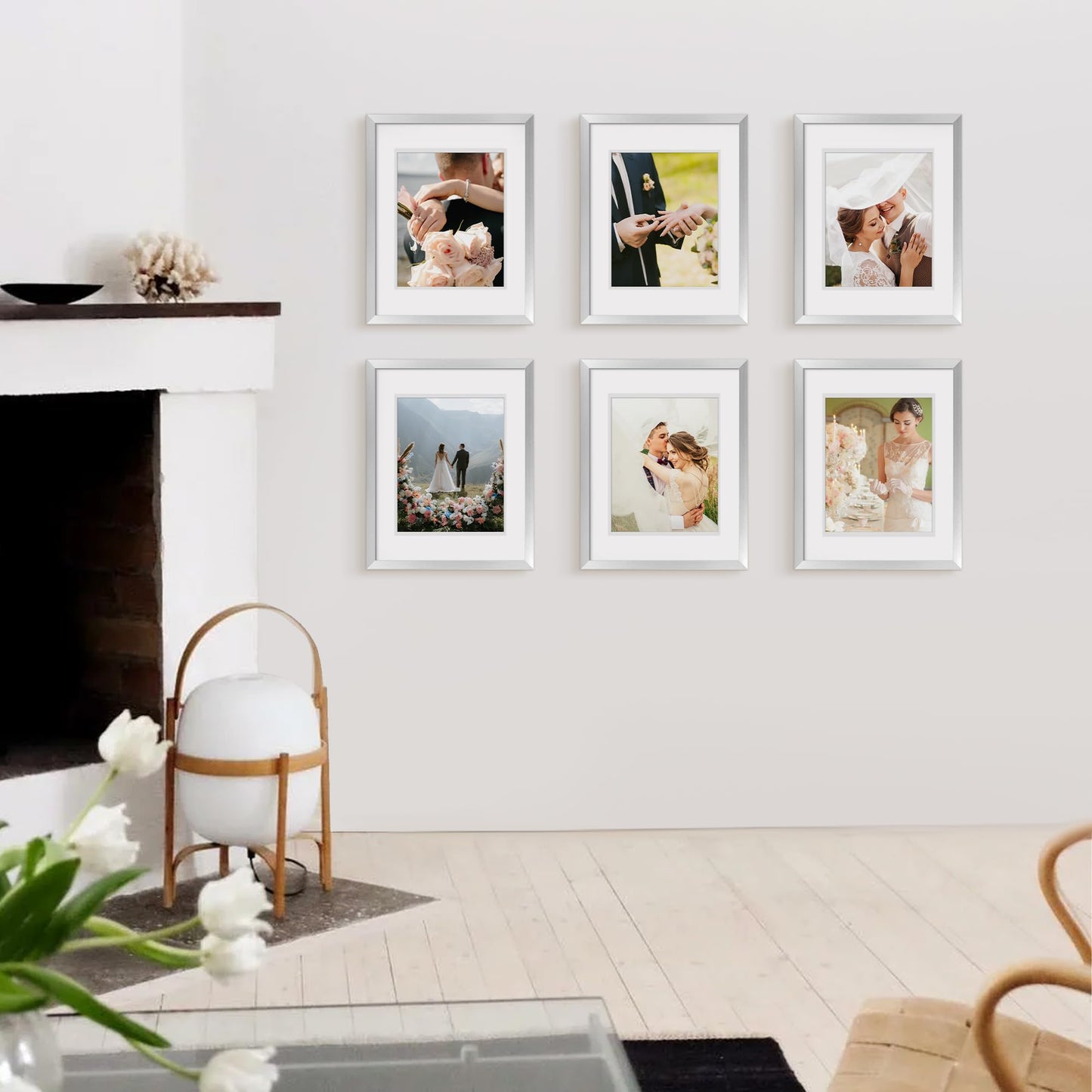 upsimples 8x10 Picture Frame Set of 5, Display Pictures 5x7 with Mat or 8x10 Without Mat, Wall Gallery Photo Frames, Silver