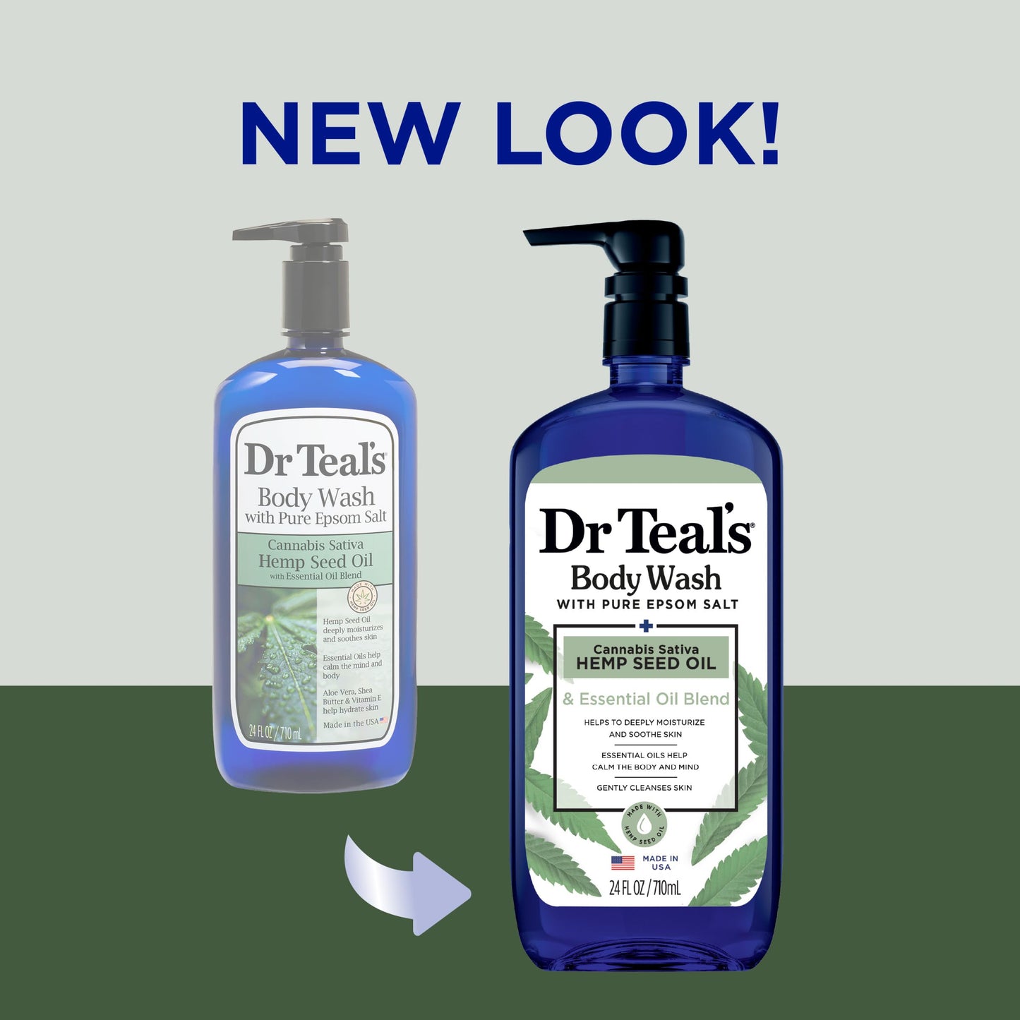 Dr Teal's Body Wash with Pure Epsom Salt, Cannabis Sativa Hemp Seed Oil, 24 fl oz (Pack of 2) (Packaging May Vary)