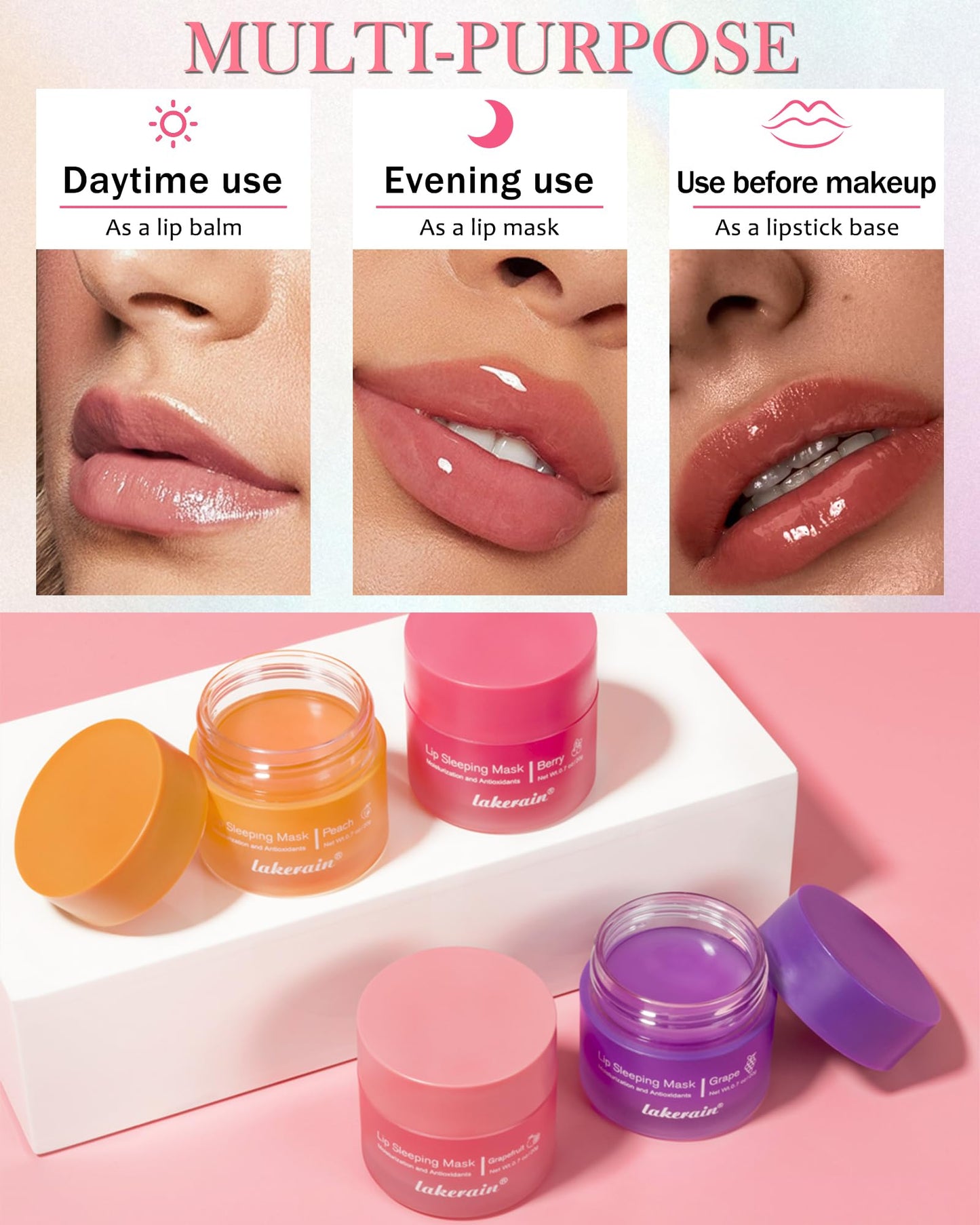 Sleeping Lip Mask, Overnight Hydrating & Prevention Dry and Cracked Lips Scrubs Exfoliator & Moisturizer, Ultra-Nourishing Lip Sleeping Mask with Wand, Lip Care Therapy Treatment for Women-01#Peach