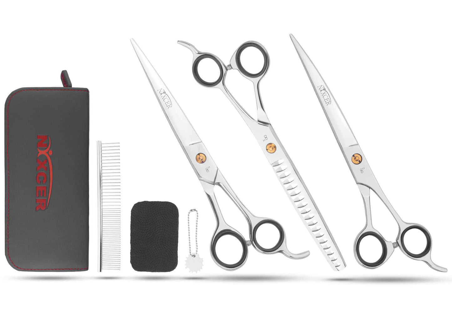 NIXCER Pet Grooming Kit - 4-Pack Rexine Zipper Bag for Convenient Pet Care, Essential Grooming Tools, Gray