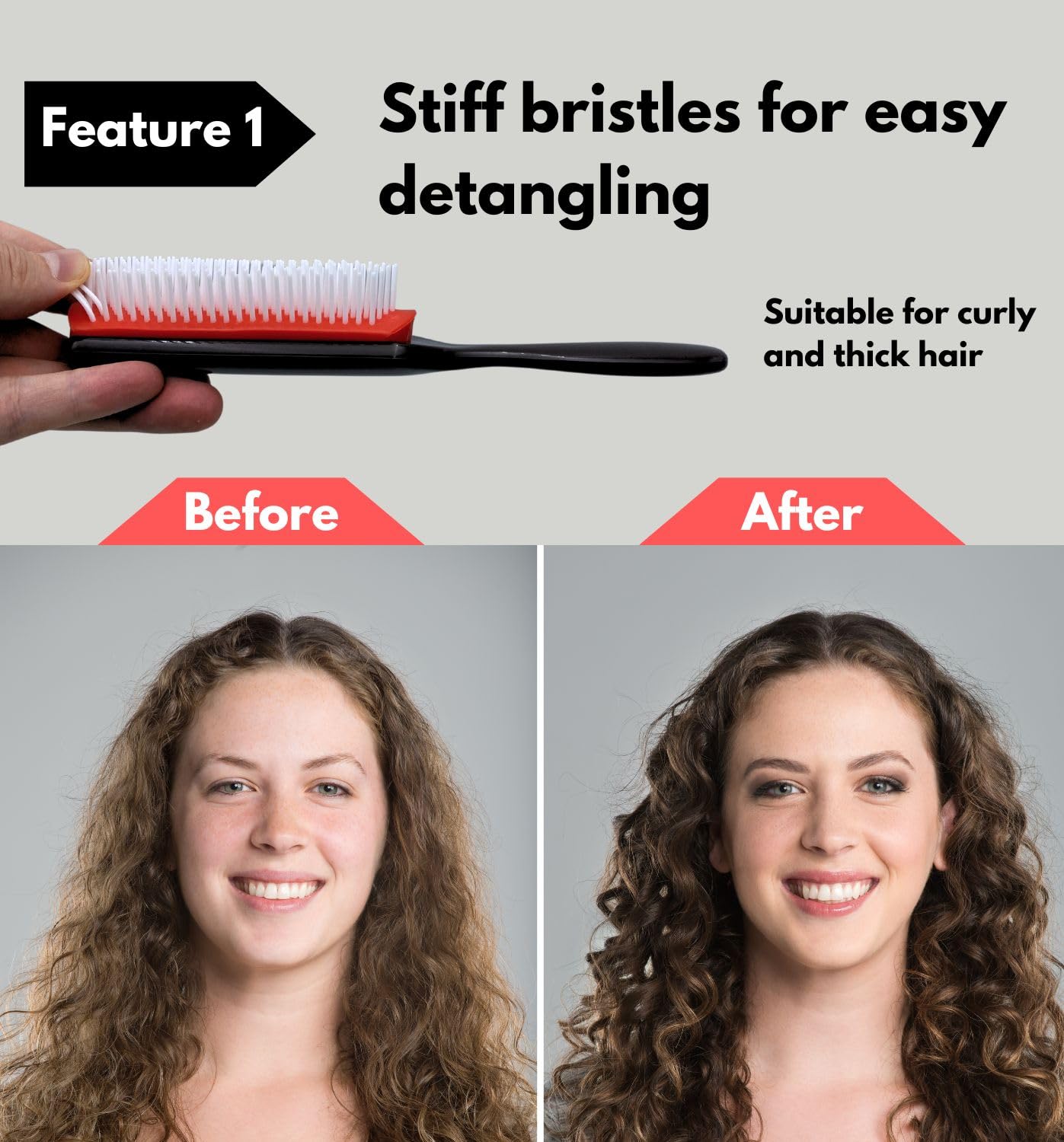 MDSTYLE Hair Brush for Curly, Thick, Wavy and Coily Hair - Curl Defining, Detangling, Styling, Blowdrying, Shaping - 9 Row Detangler Brush for Women and Men - Dry or Wet (Black Regular 2pcs)