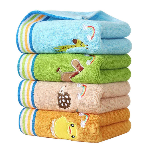 Gukasxi Children's Facial Towel, 4 Pack Kids Washcloth Towels, 100% Cotton Kids Face Towels Hand Towels for Bathroom, Multicolor Fingertip Towels Children Wash Cloths for Hand, Face, Shower