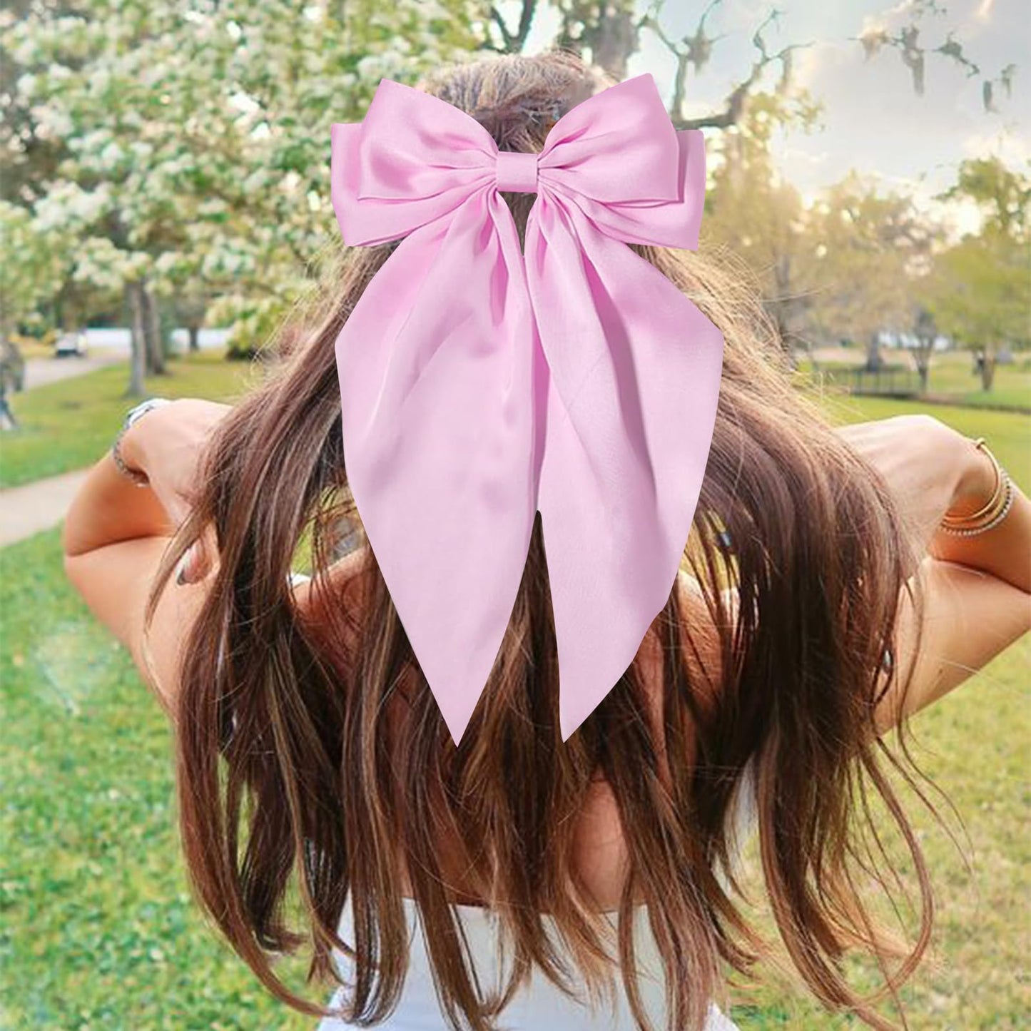 Hadutrek Silky Satin Hair Bows 2PCS Big Hair Bows for Women Flower Hair Clips Hair Ribbons Oversized Pink Bow Butterfly Hair Clips Hair Accessories Claw Clips for Thick Hair for Women