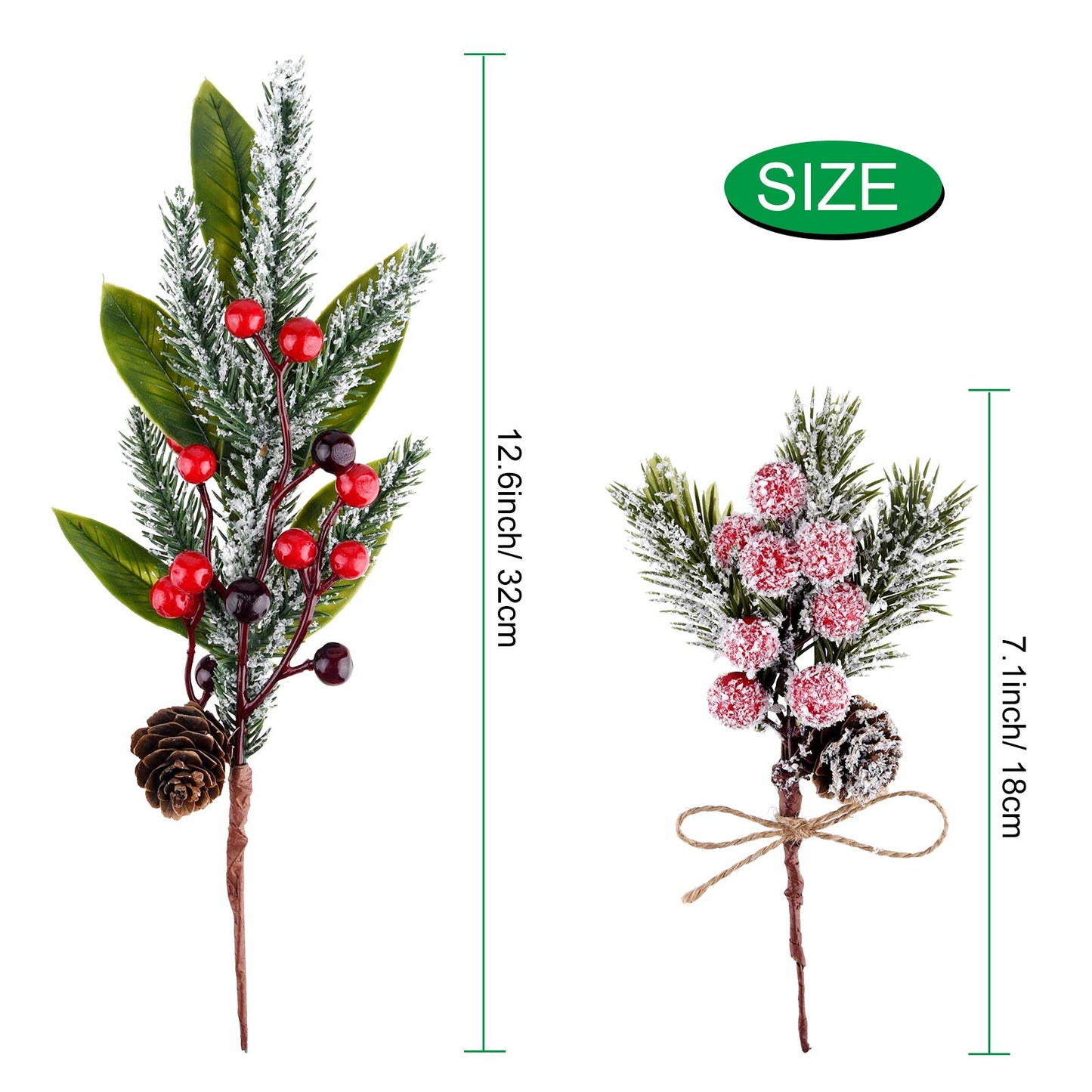 MIAHART 18 Pcs Christmas Picks Artificial Pine Branches Red Berry Stems Pine Picks Spray with Pine Cone Apples Holly Leaves for Craft Floral Wreath Picks Christmas Tree Picks Winter Decorations