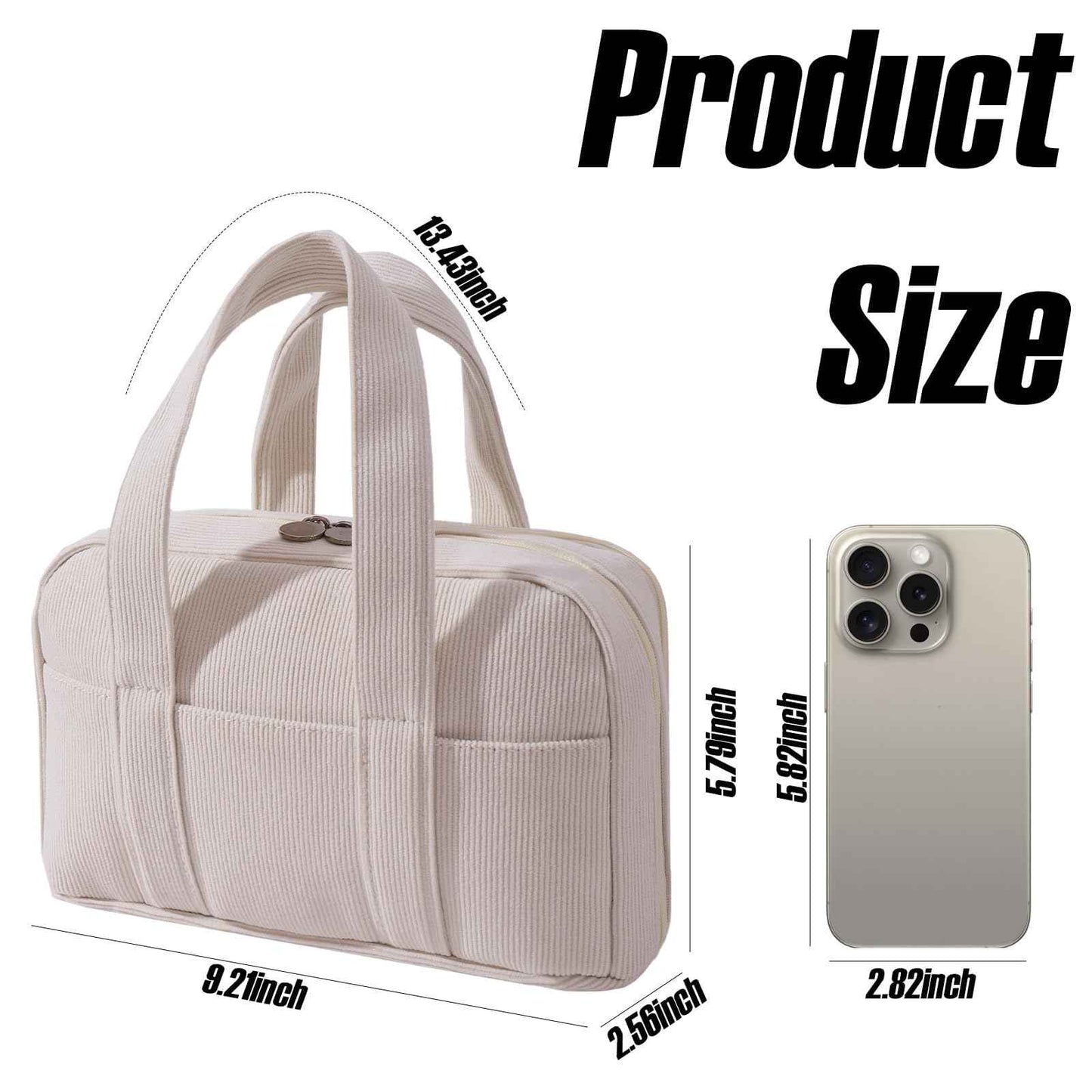 LYDZTION Makeup Bag, Makeup Organizer Small Travel Toiletry Bags for Women, Cosmetic Bag Cute Corduroy Makeup Travel Bag, Beige