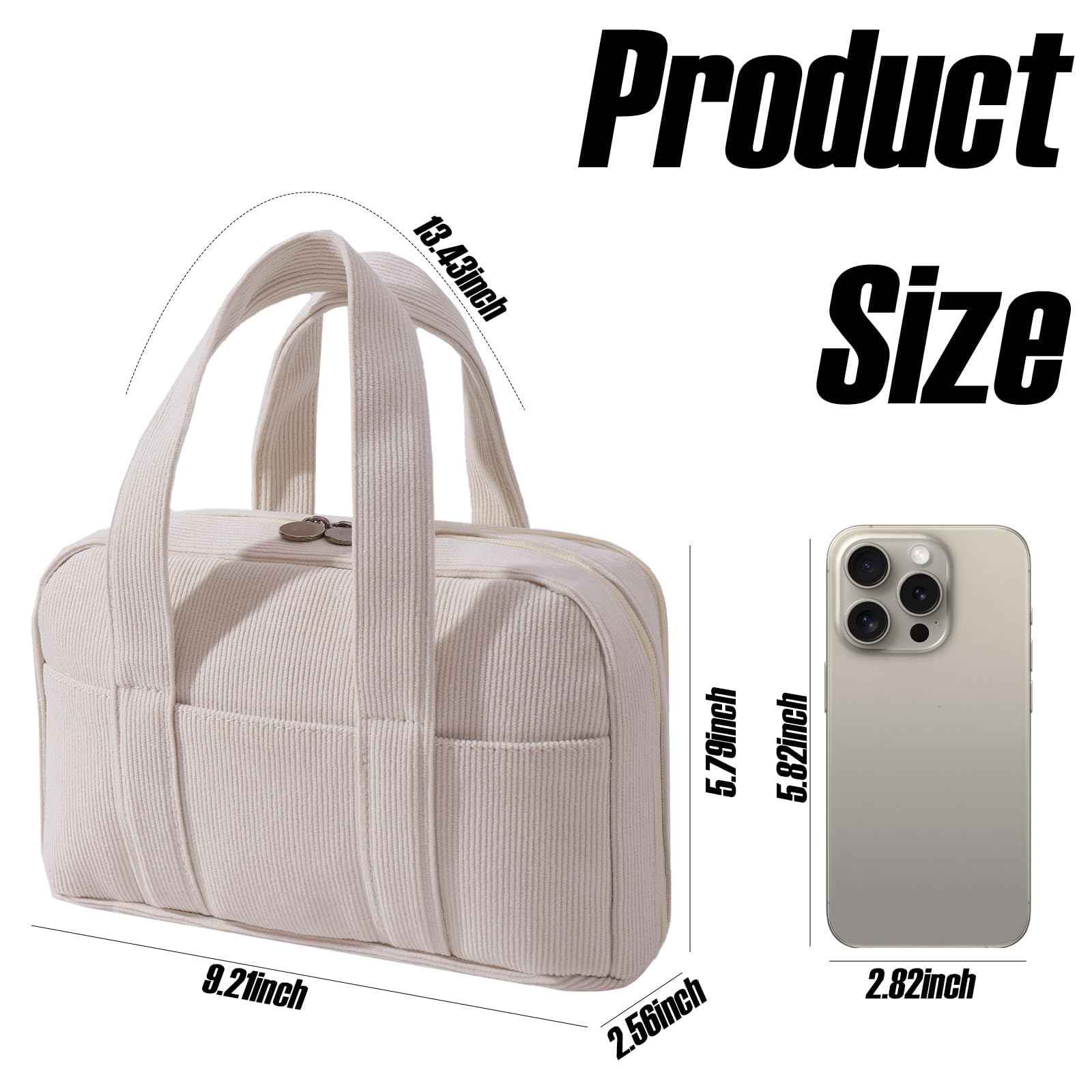 LYDZTION Makeup Bag, Makeup Organizer Small Travel Toiletry Bags for Women, Cosmetic Bag Cute Corduroy Makeup Travel Bag, Beige