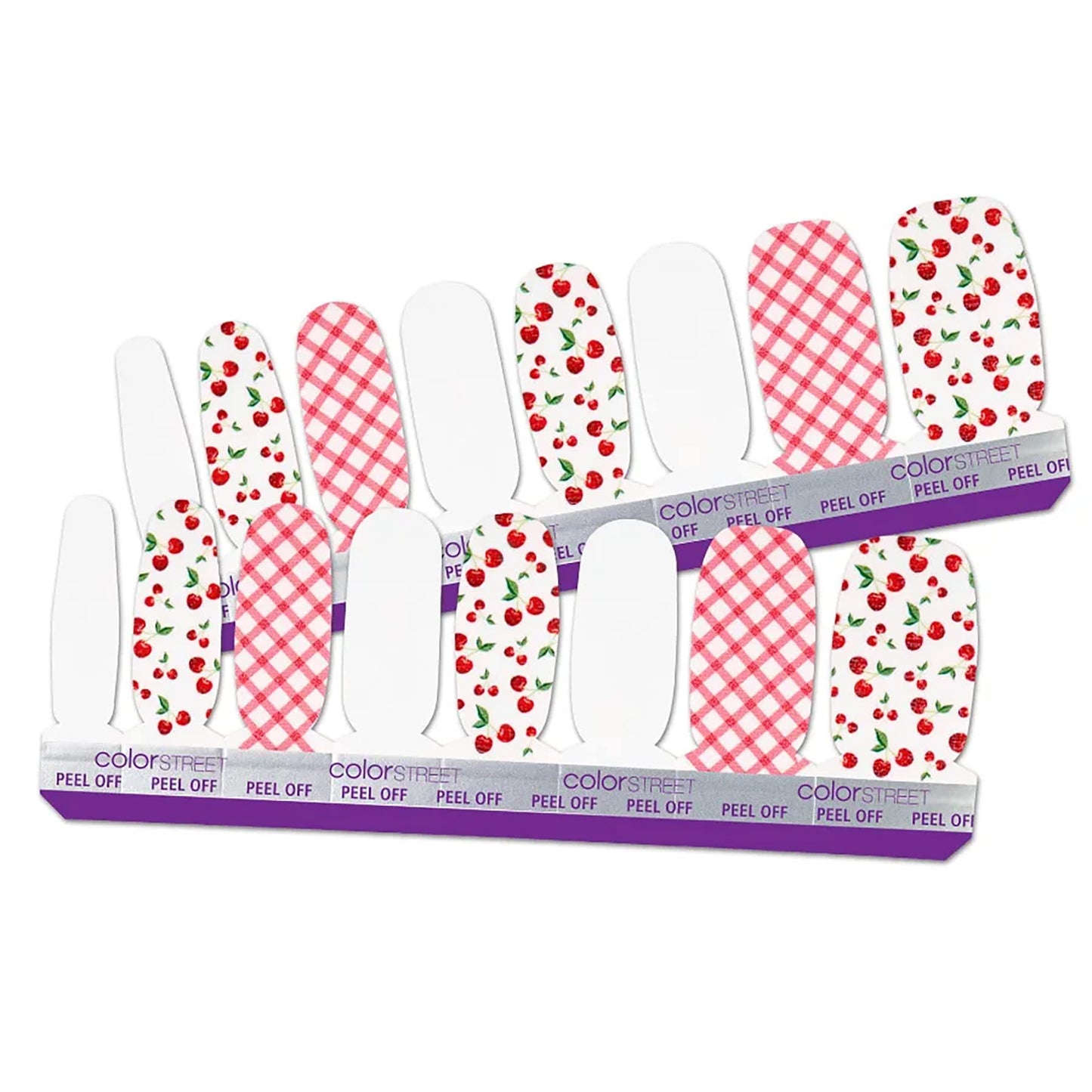 Cherry-Picked - Color Street Nail Strips (Fruit Punch 2021) Red Cherries & Gingham Pattern Design FDC287