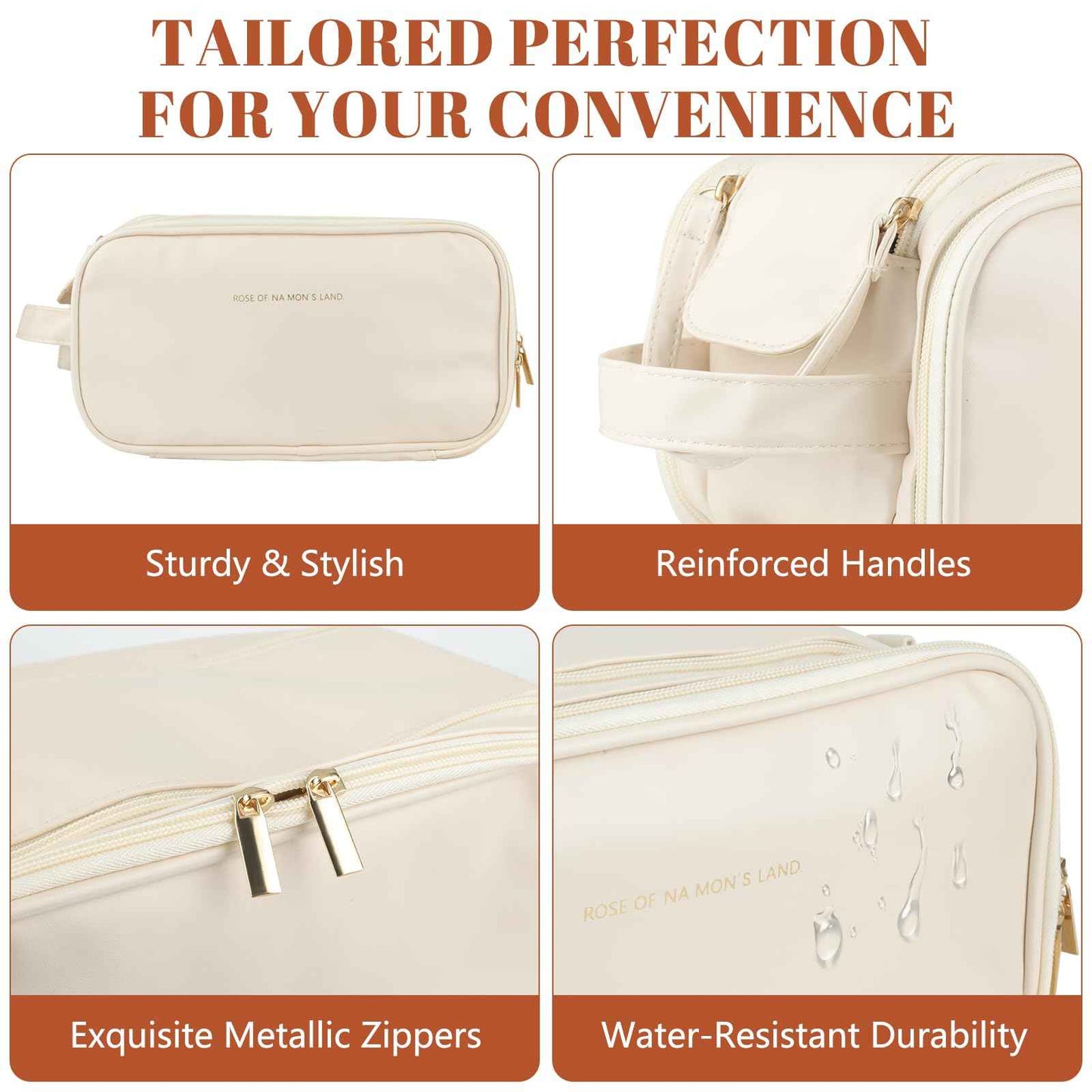 KEYPOWER Travel Makeup Bag Toiletry Bag Large Capacity Cosmetic Portable Waterproof Large Opening Vertical Free-Standing & Small Clutch for Women (White)