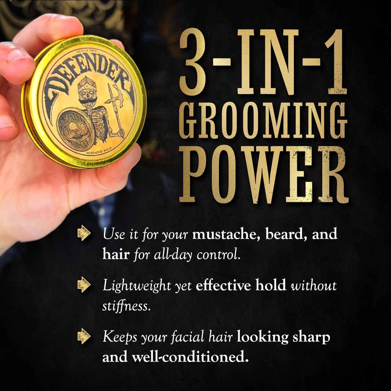 Defender Mustache Balm 2oz and Platinum Comb Set | Mens Grooming Set for Mustaches