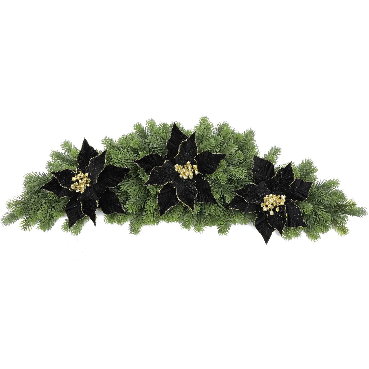 SHACOS 10 pcs 9.8" Large Glitter Poinsettia Flowers Stems Clips Velvet Fabric Floral Picks Christmas Flowers Christmas Tree Ornaments Wreath Garland Decoration, Black