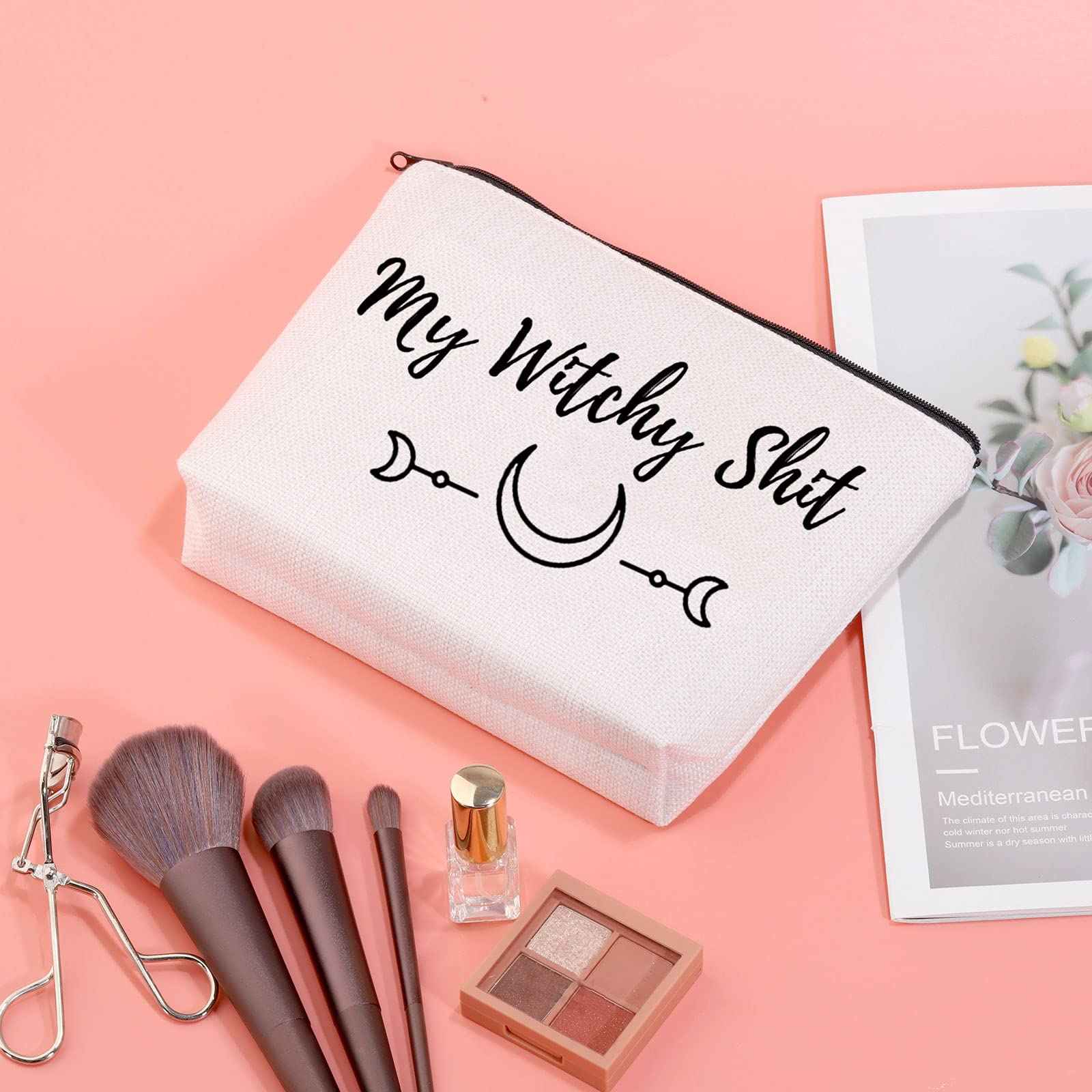 JXGZSO Witchy Gift My Witchy Shit Cosmetic Bag Halloween Present (My Witchy Shit White)