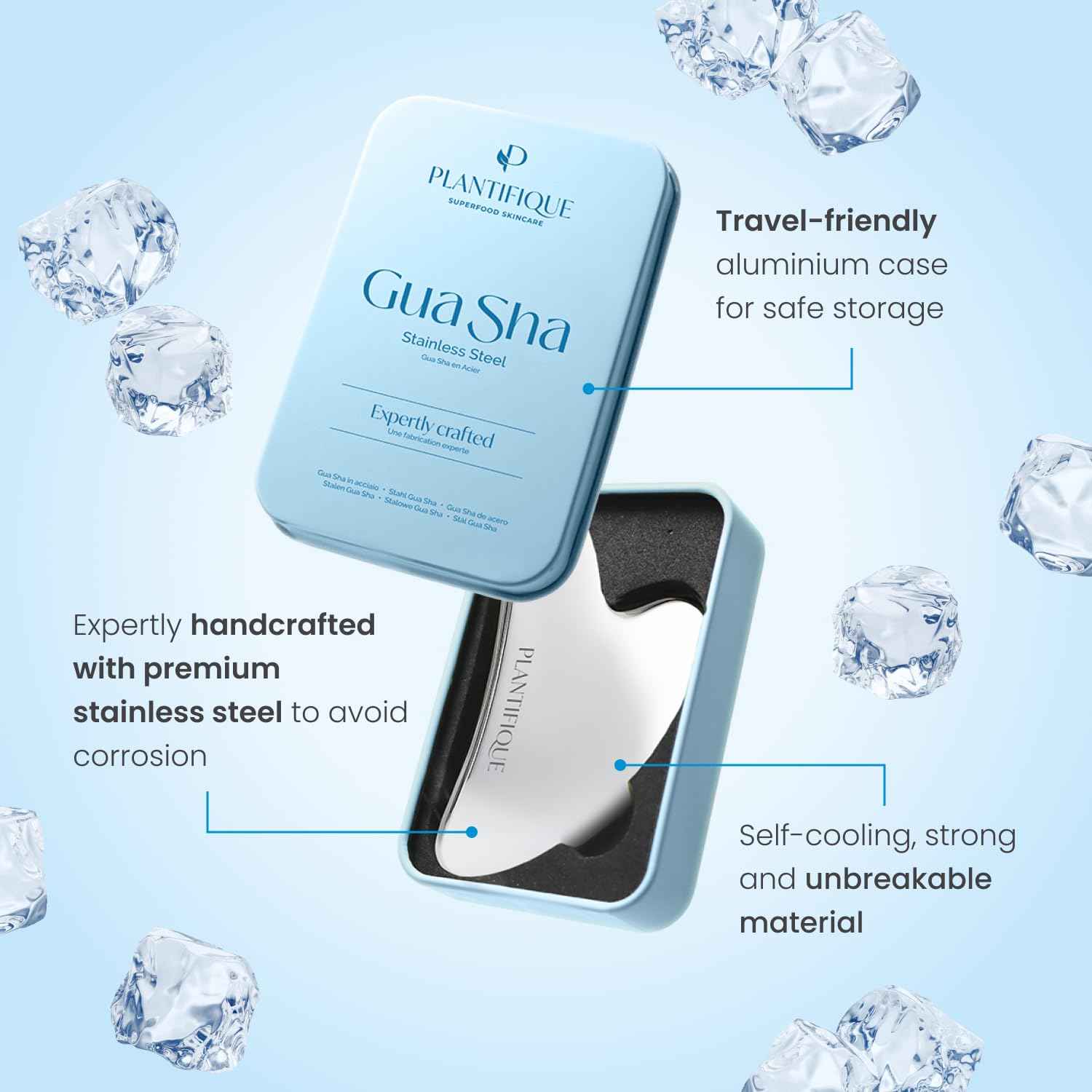 PLANTIFIQUE Gua Sha Rose Quartz Tool for Face Anti Aging Massage Tool and Stainless Steel Gua Sha Facial Tool, Skin Massage Tool for Face, Body, Eyes, Neck, Heart Style with Travel Pouch, Skin Care