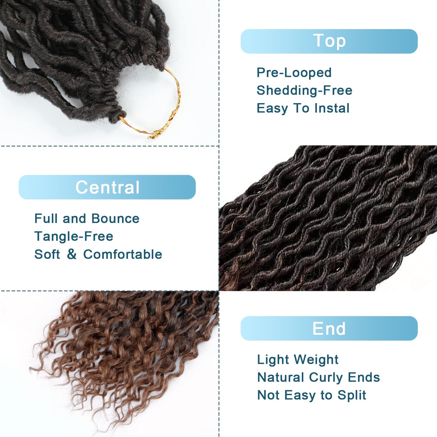 Goddess Locs Crochet Hair - 8 Packs 12 Inch Curly Faux Locs Crochet Hair for Black Women, Crochet Pre-Looped Curly Hair Faux Locs Synthetic Braiding Hair Extensions (20 Inch, 8 Packs, T27#)