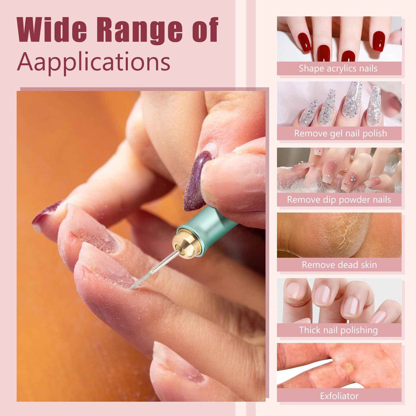 VINGVO Cordless Electric Nails Drill Filer Set, Professional Manicure Pedicure Kit with Bits for Acrylic, Portable Electric Files & Buffers for Toenail Cuticle Hand Foot Care Polish Tool (Green)