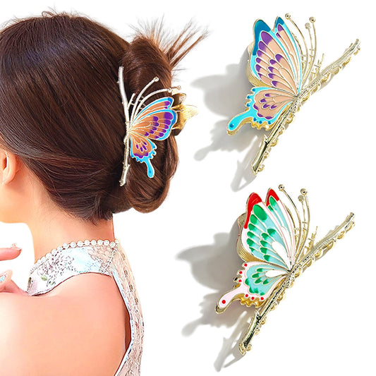 WODICO 2Pcs Gold Butterfly Hair Clips for Women - Made of Metal Perfect for Thin or Thick Hair, Include 2Pcs Metal Butterfly Claw Clips.