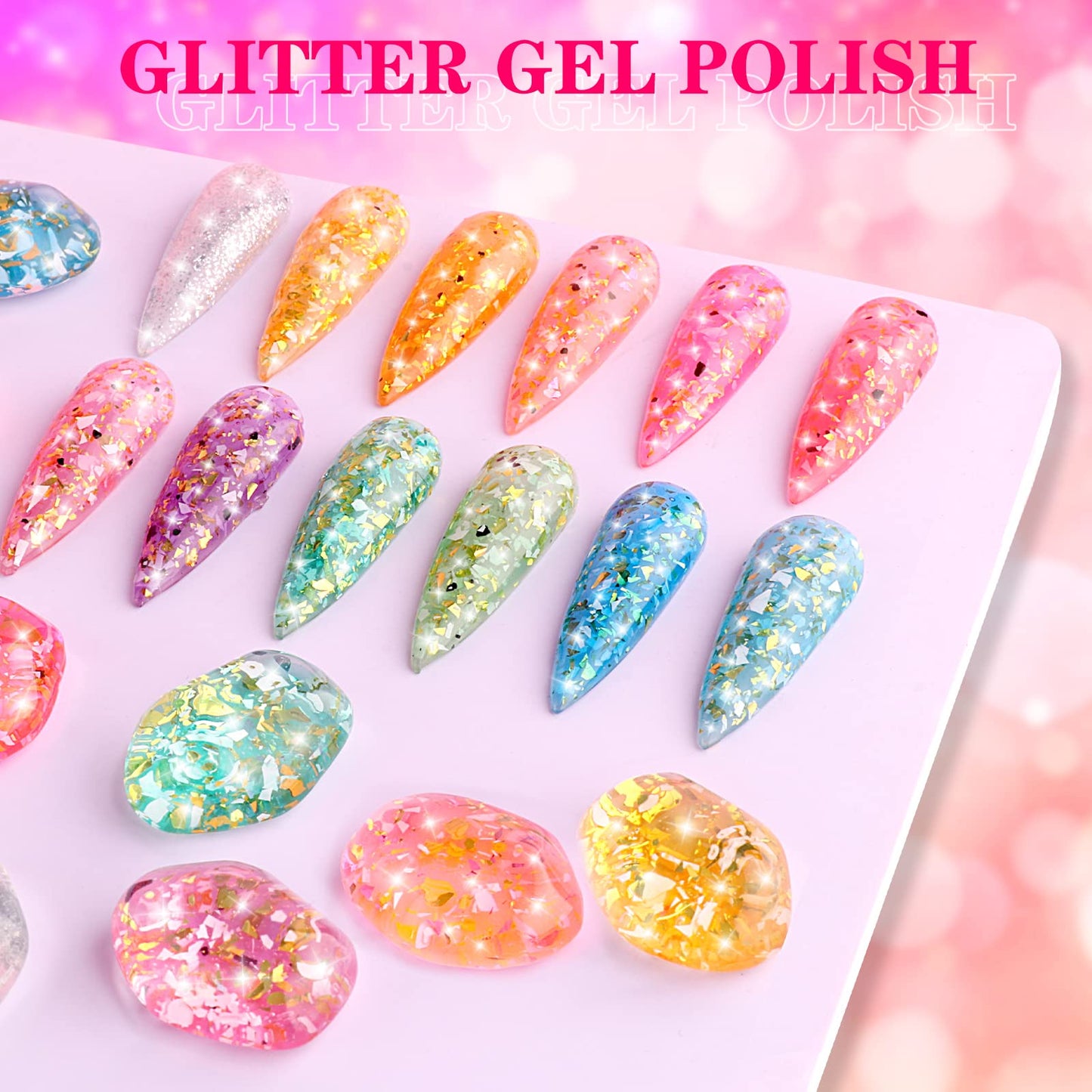 noirwhite Glitter Gel Nail Polish-12 Pcs Transparent Chunky Glitter Gel Nail Polish Set Gold Silver Blue Pink Jelly Nail Polish Gel Kit Soak Off UV LED Nail Lacquer Nail Art Manicure Gift for Family