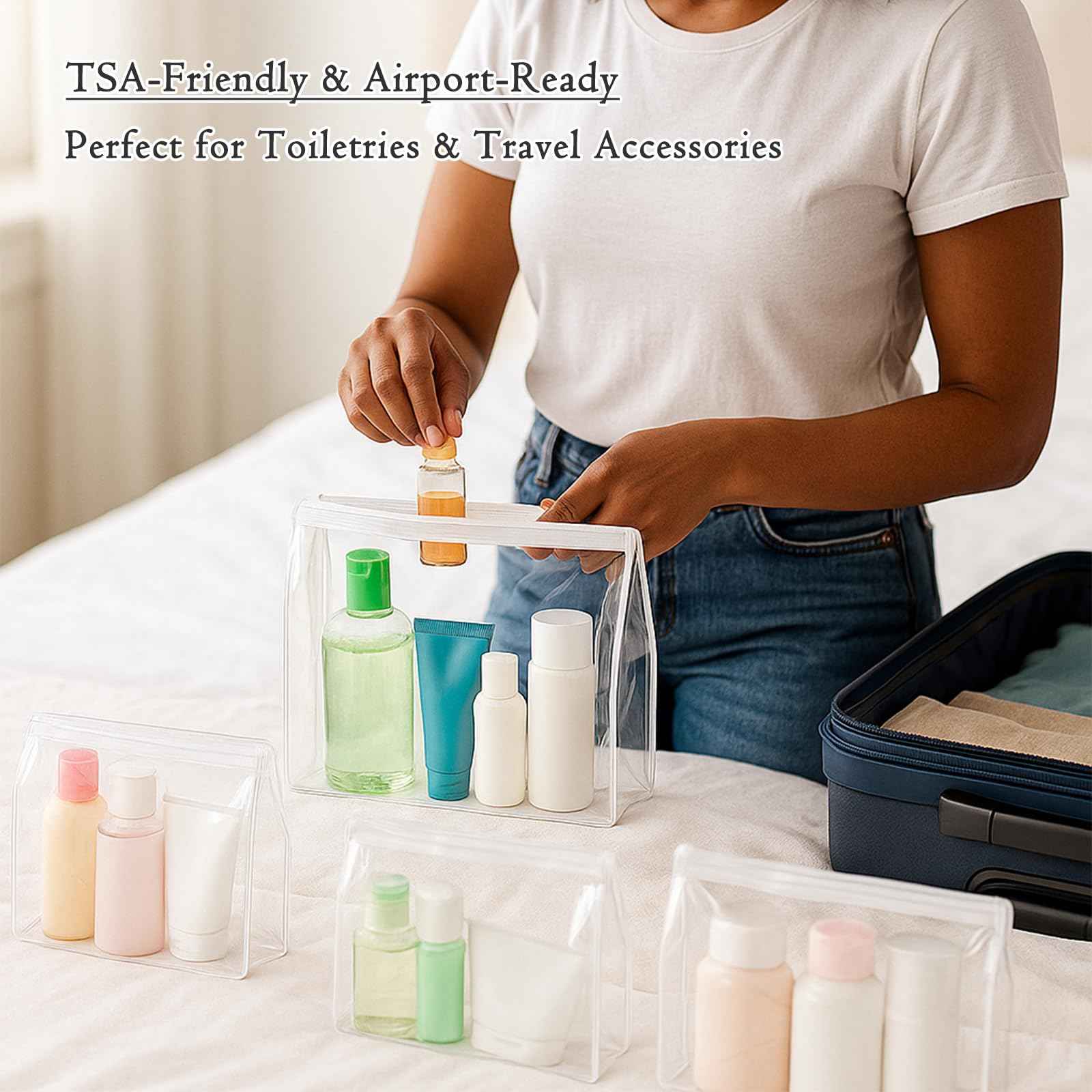 30 Pack Mini Clear Makeup Bag Organizer Cosmetic Zipper Pouch TSA Approved Small Travel Pouches for Toiletries Transparent EVA Reusable Water-resistant Plastic Clear Gift Bags Bulk, 6” x 5” x 1.5”