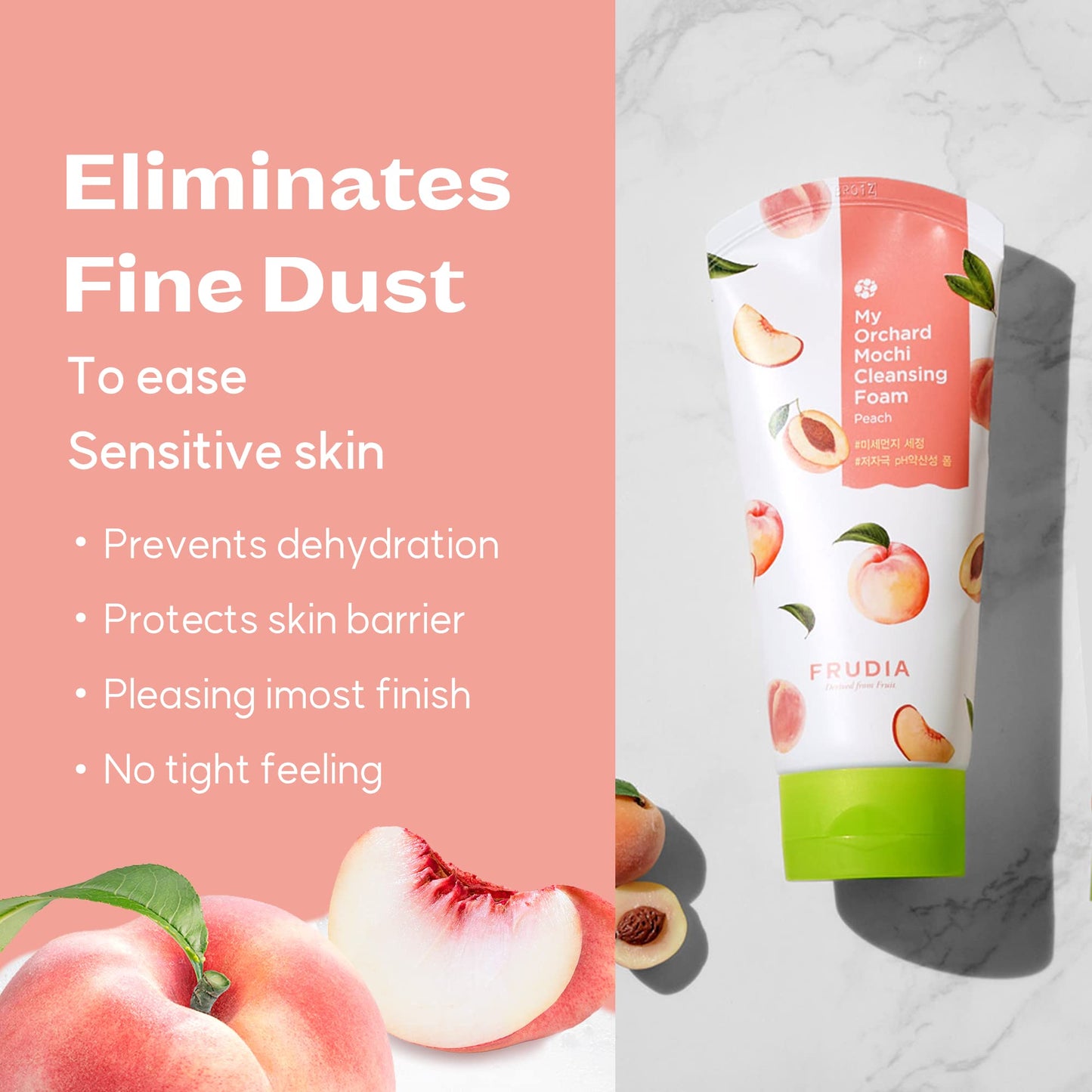 WELCOS FRUDIA My Orchard Peach Cleansing Foam | Moisturizing Face Wash & Foaming Facial Cleanser | Hydrating Face Wash for Dry Skin | K Beauty Exfoliating Gentle Face Wash & Foam Cleanser (4.23 Oz)