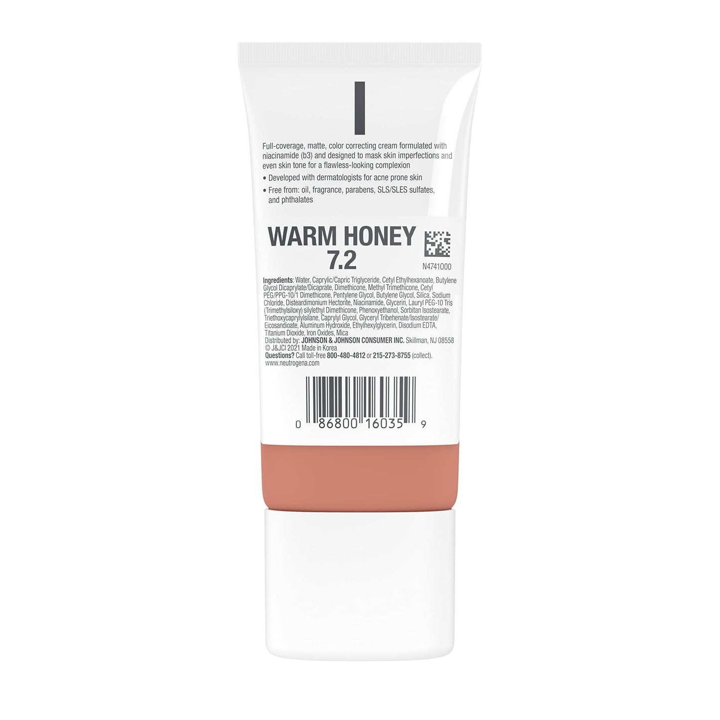 Neutrogena Clear Coverage Flawless Matte CC Cream, Full-Coverage Color Correcting Cream Face Makeup with Niacinamide (b3), Hypoallergenic, Oil Free & Fragrance Free, Warm Honey, 1 oz