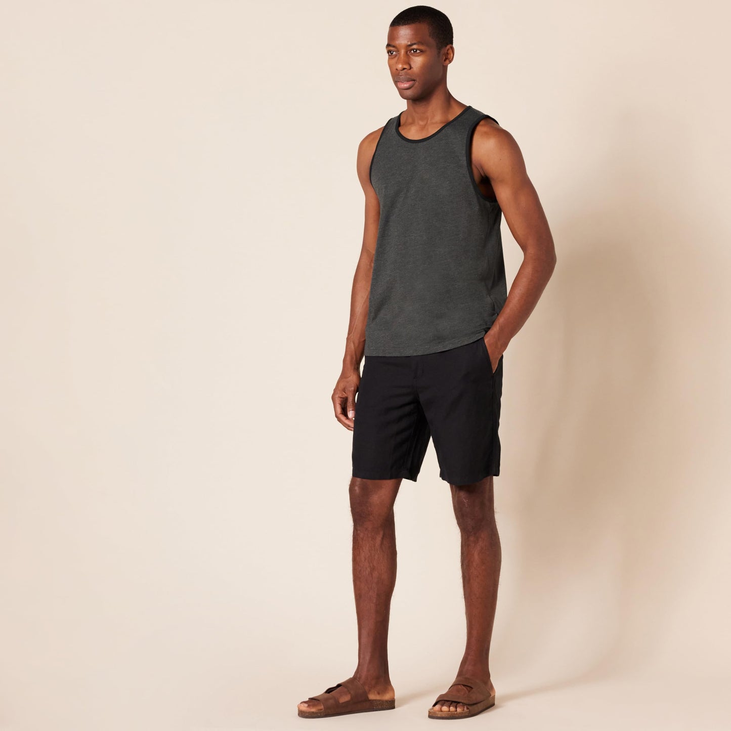 Amazon Essentials Men's Regular-Fit Tank Top, Black Charcoal Heather, X-Small