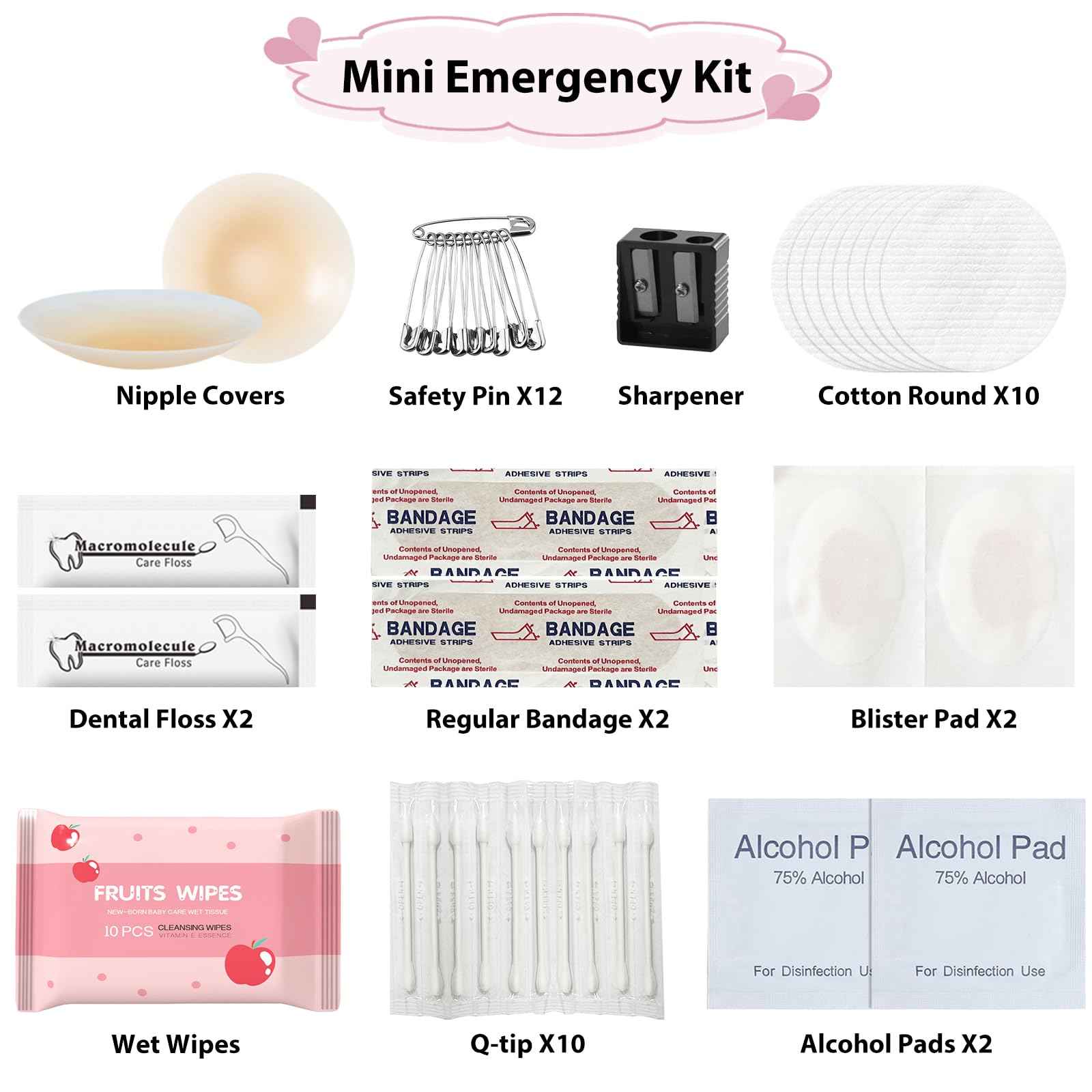 Bridal Emergency Kit for Wedding Day, Wedding Essentials Survival Set for Team Bride, Must-Have 50pcs Essentials Travel Kit with Makeup Bag(Sliver)