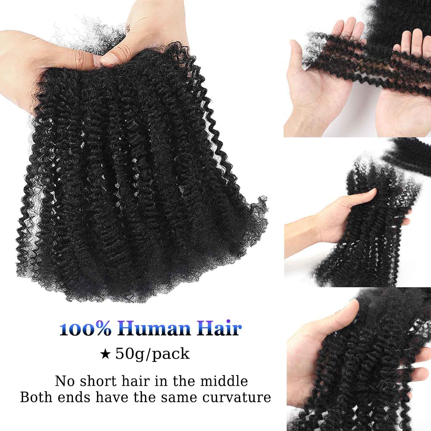 Afro Kinky Curly Human Hair Bulk for Permanent Micro Locs/Twists/Braids/Repair Locs Afro Kinky Curly Bulk Human Hair 12-Inch 50g/bundle Nature Black Color (1B, 12inch)
