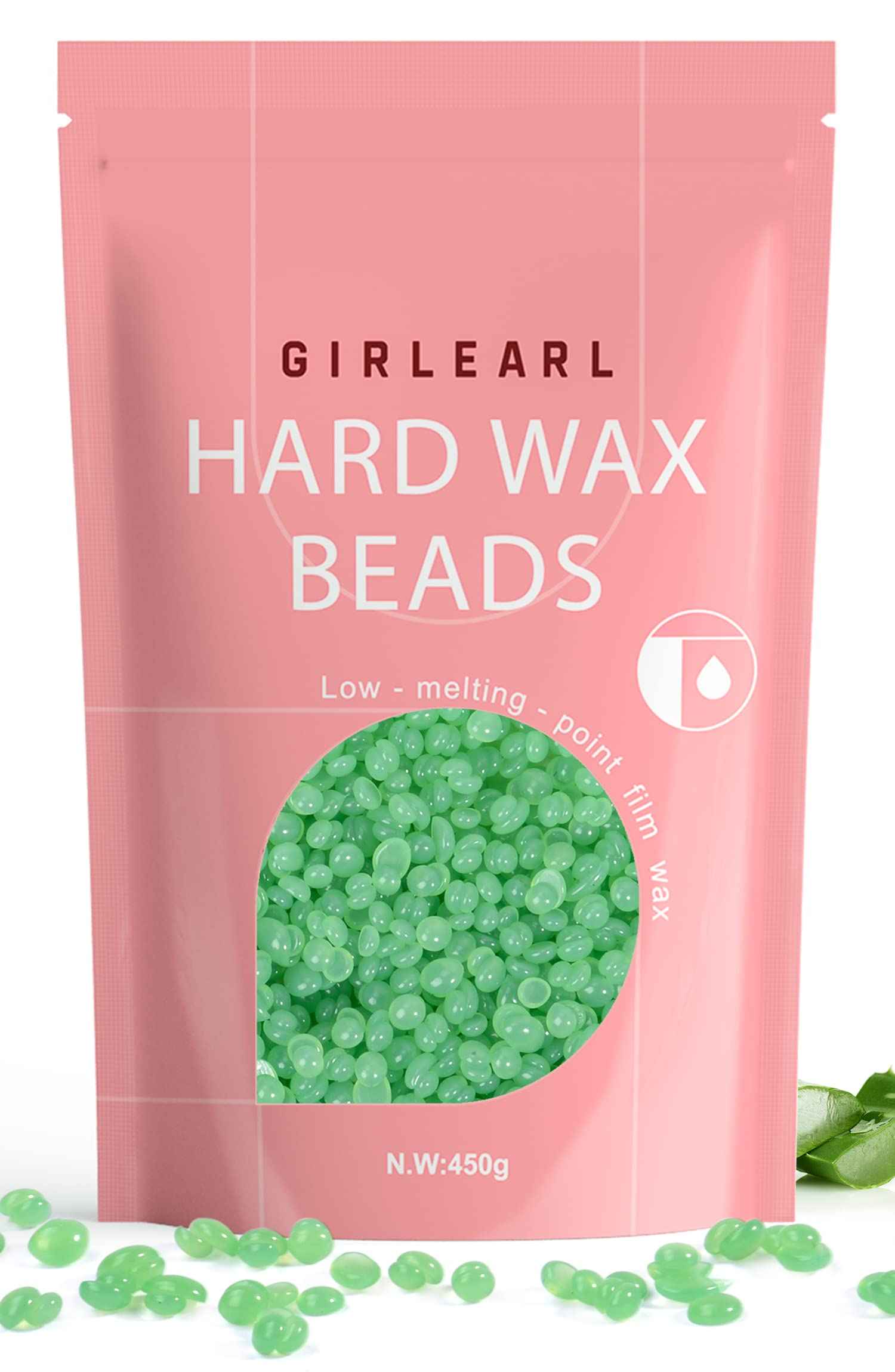 GIRLEARLE Wax Beads (1lb) for Hair Removal - Aloe Vera Formula, Perfect for Sensitive Skin, Eyebrow, Brazilian Bikini, Legs, Facial and Full Body Waxing at Home