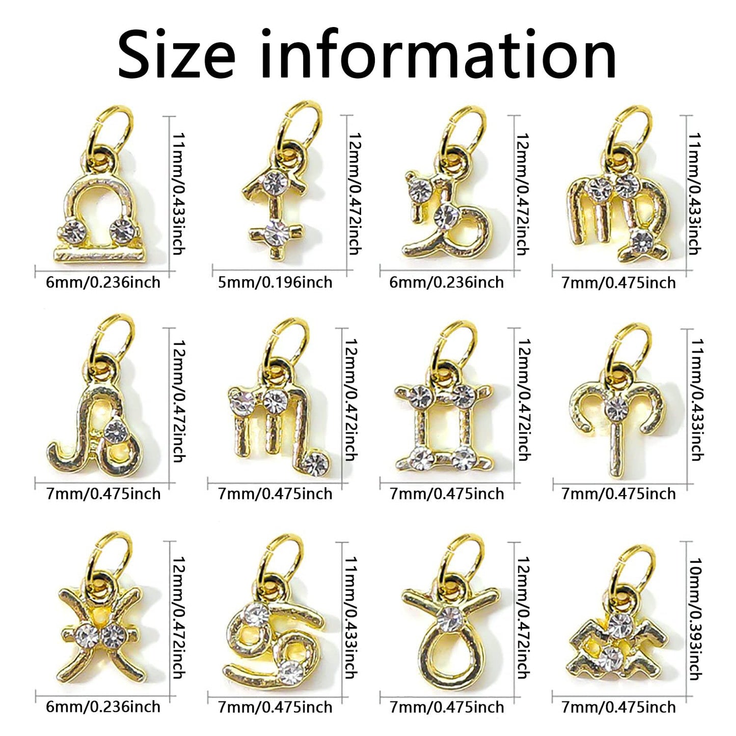 SILPECWEE 36pcs Zodiac Nail Charms 3d Gold Silver Zodiac Sign Nail Letters Flat Back Nail Rhinestones Crystal Diamond Constellation Nail Jewels Studs Alloy Nail Art Decoration