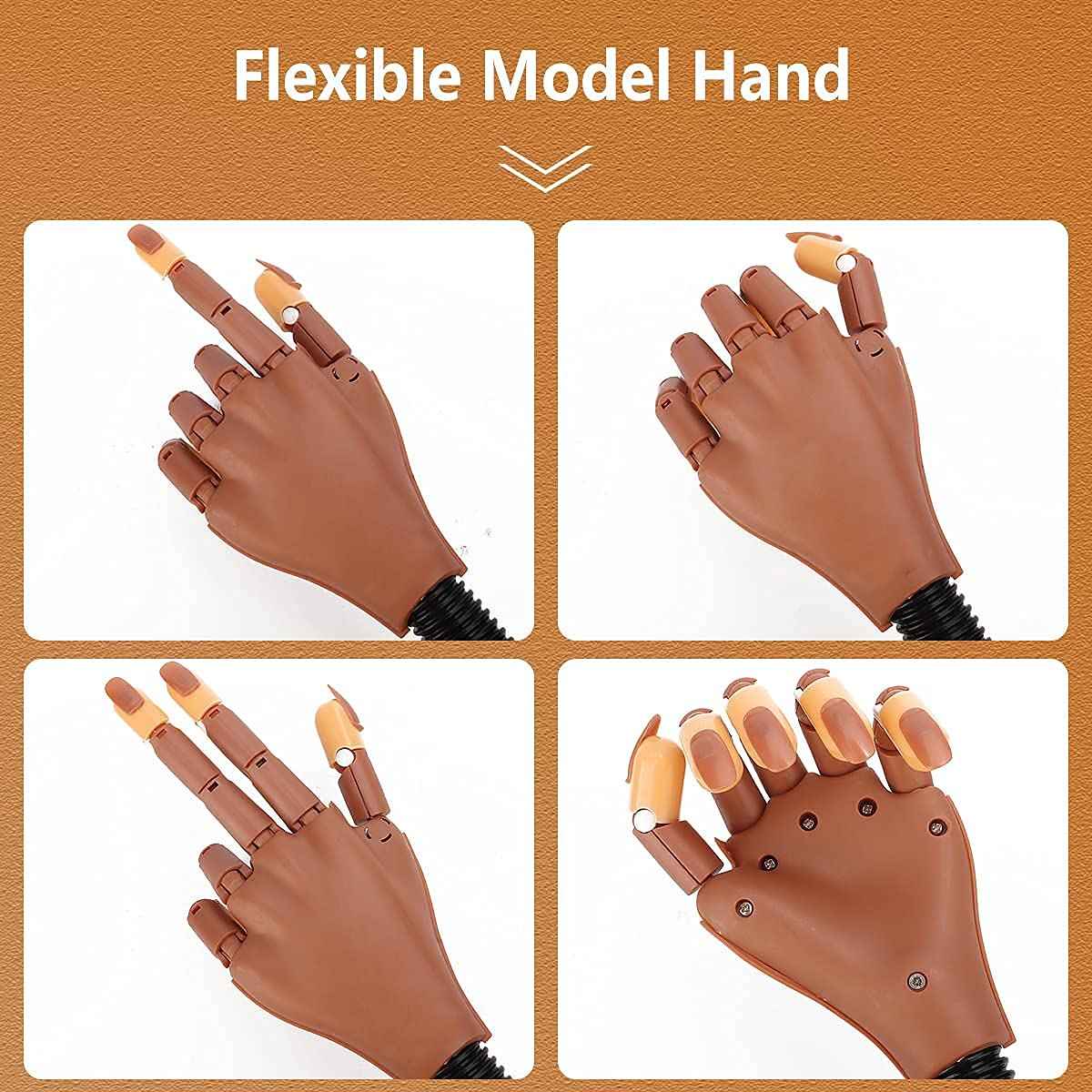 Nail Practice Hand for Acrylic Nails, Flexible Nail Maniquin Hand to Practice Nail Art, Movable Nail Training Hands for Beginners Nail Skills Practicing with 200pcs Fake Nails Tips