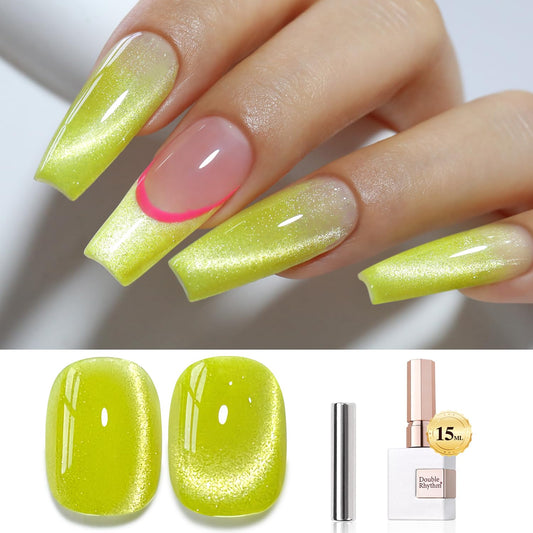 Double Rhythm 0.5 OZ Cat Eye Gel Polish with Magnet 15ML Holographic Glitter Shimmer Translucent Jelly Color Magnetic Nail Polish Salon DIY at Home (MC1069)