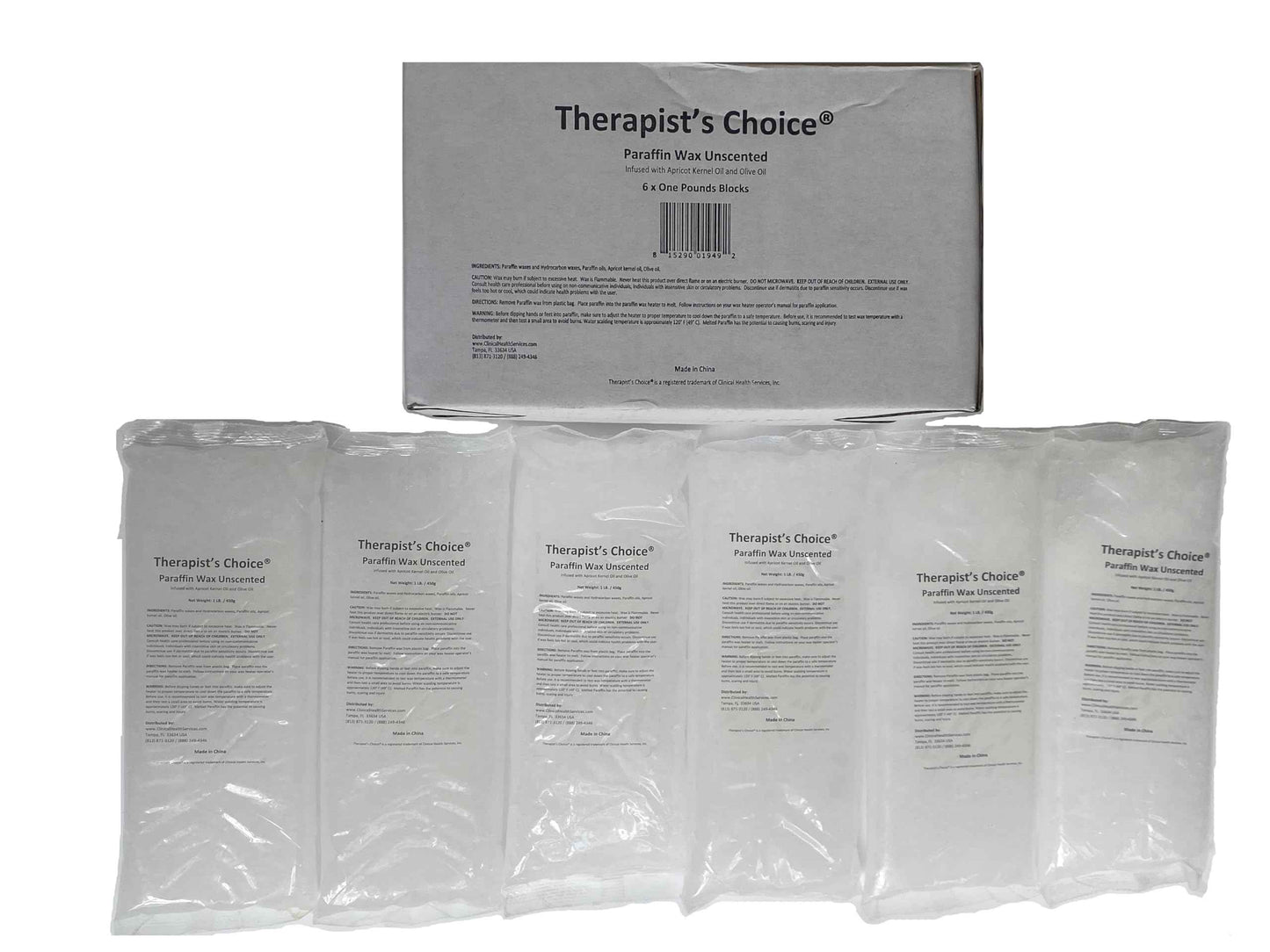 Therapist’s Choice Paraffin Wax Refill, Fragrance Free, Six 1-Pound Paraffin Blocks, Non-Greasy, Moisturizing for Soft & Healthy Skin, Unscented, 6 Pounds